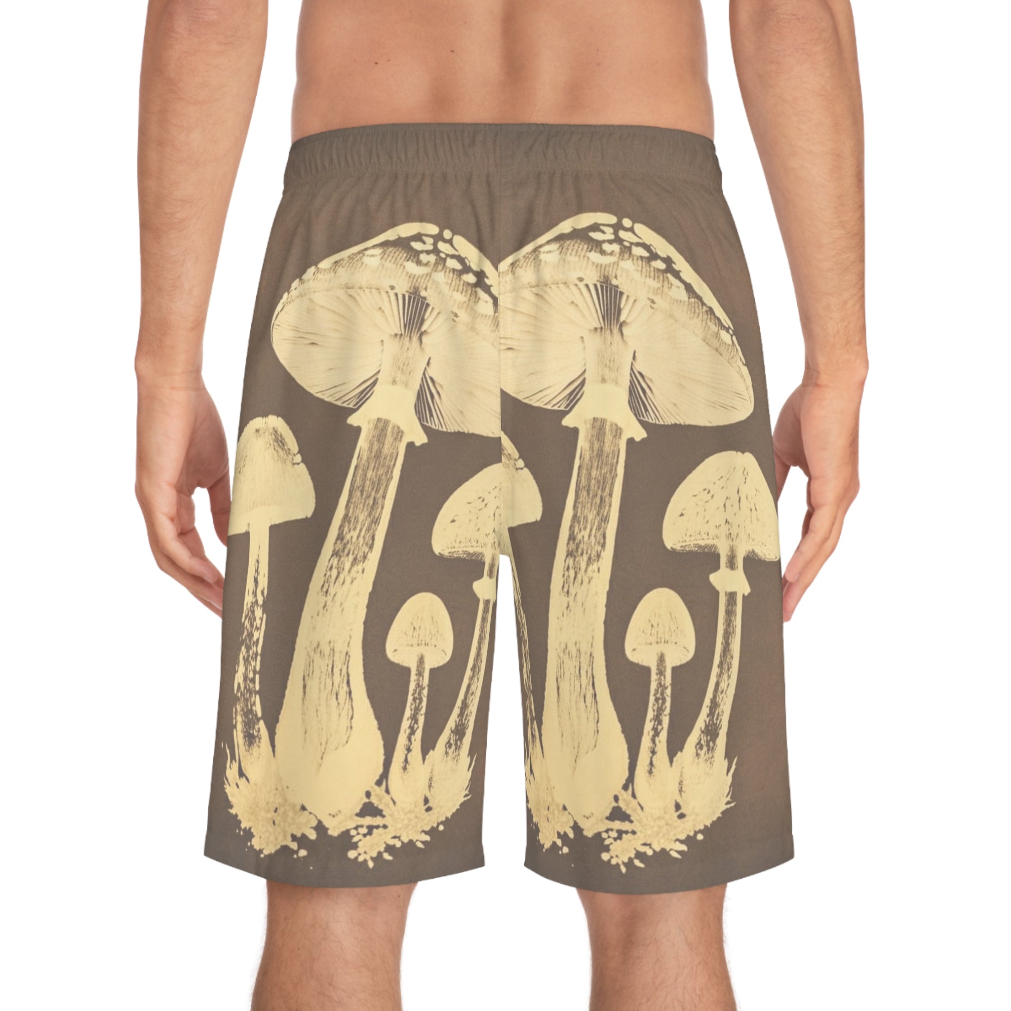 Mushroom Print Board Shorts — Vintage Botanical Surf Trunks