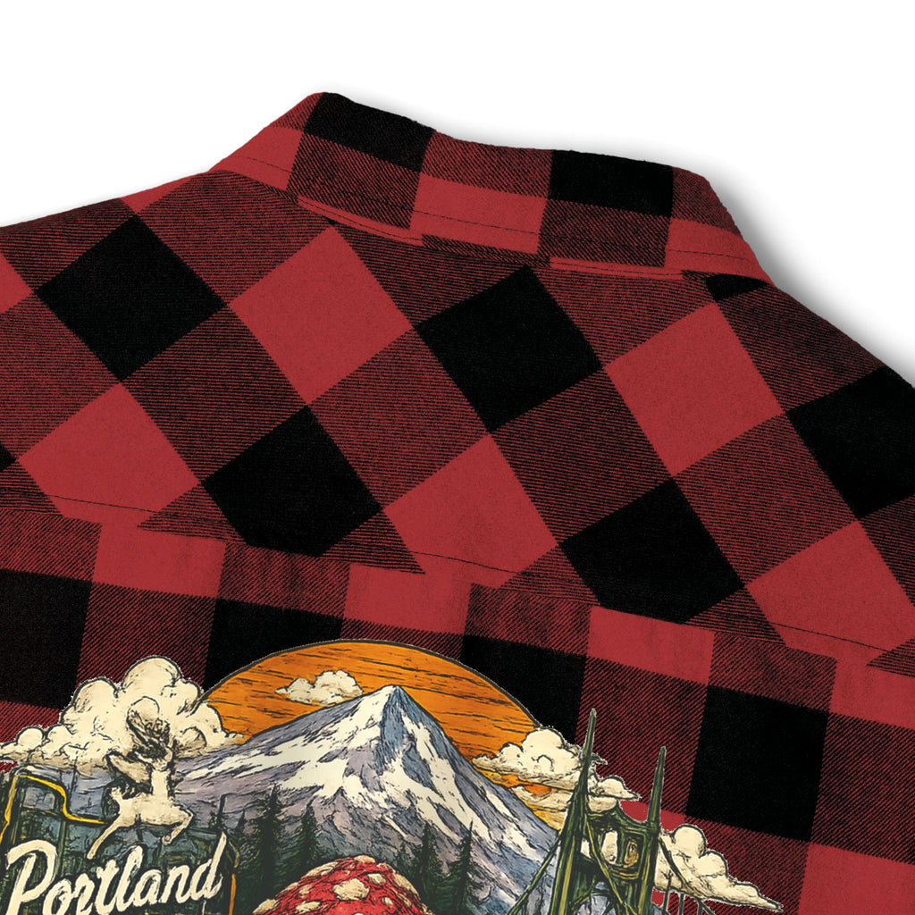 Portland Mushroom Flannel Shirt — Vintage Forest Plaid Button-Up