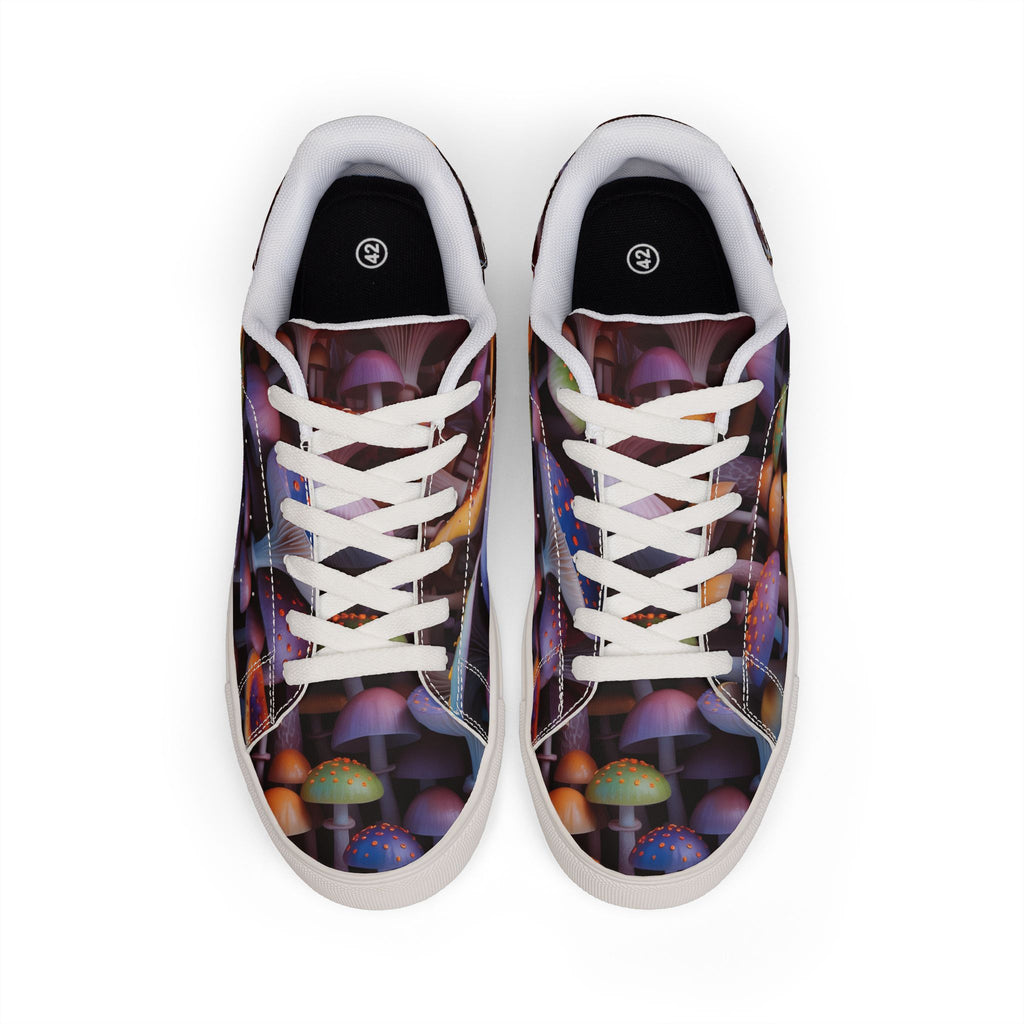 Low-Top Sneakers — Colorful Psychedelic Mushroom Print Leather