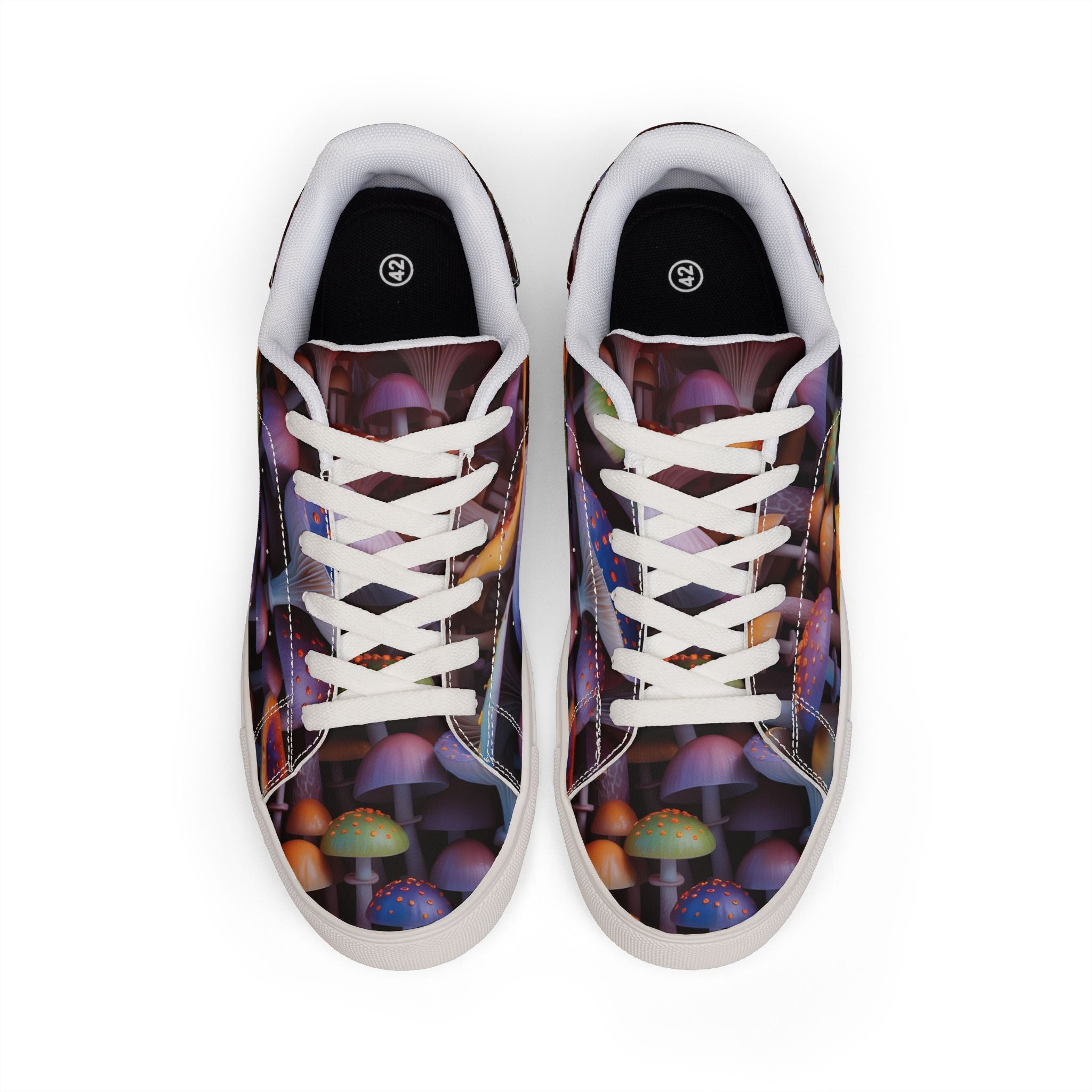 Low-Top Sneakers — Colorful Psychedelic Mushroom Print Leather