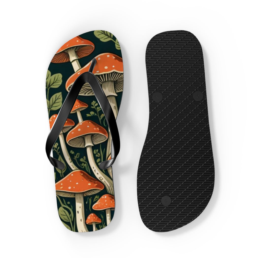 Mushroom Print Flip Flops — Vintage Toadstool Beach Sandals