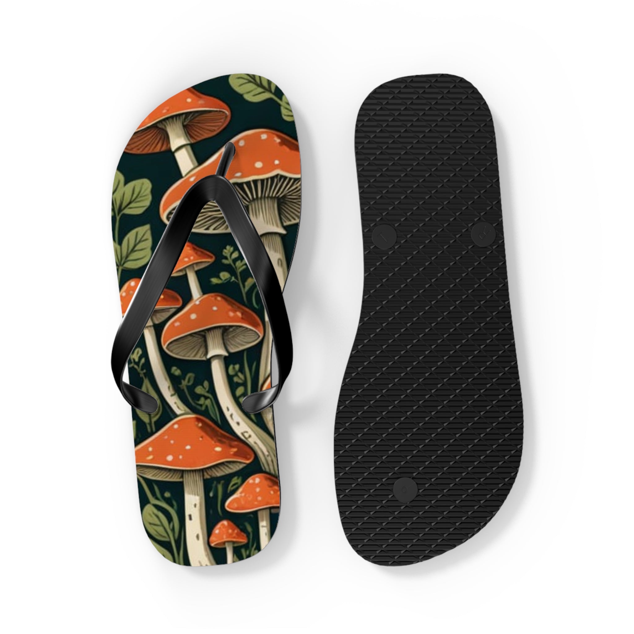 Mushroom Print Flip Flops — Vintage Toadstool Beach Sandals