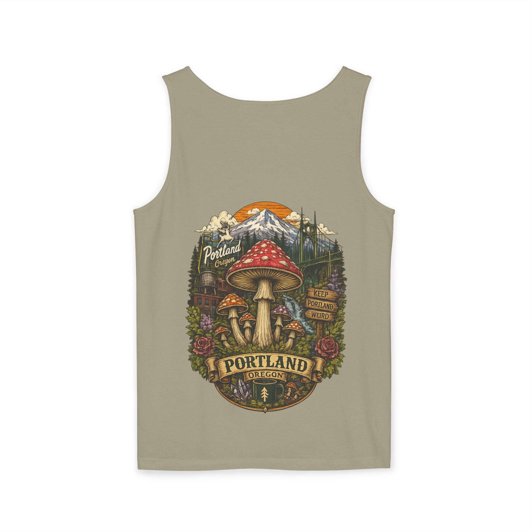City: Portland Mushroom Graphic Tank Top — Colorful Psychedelic Fungi Design