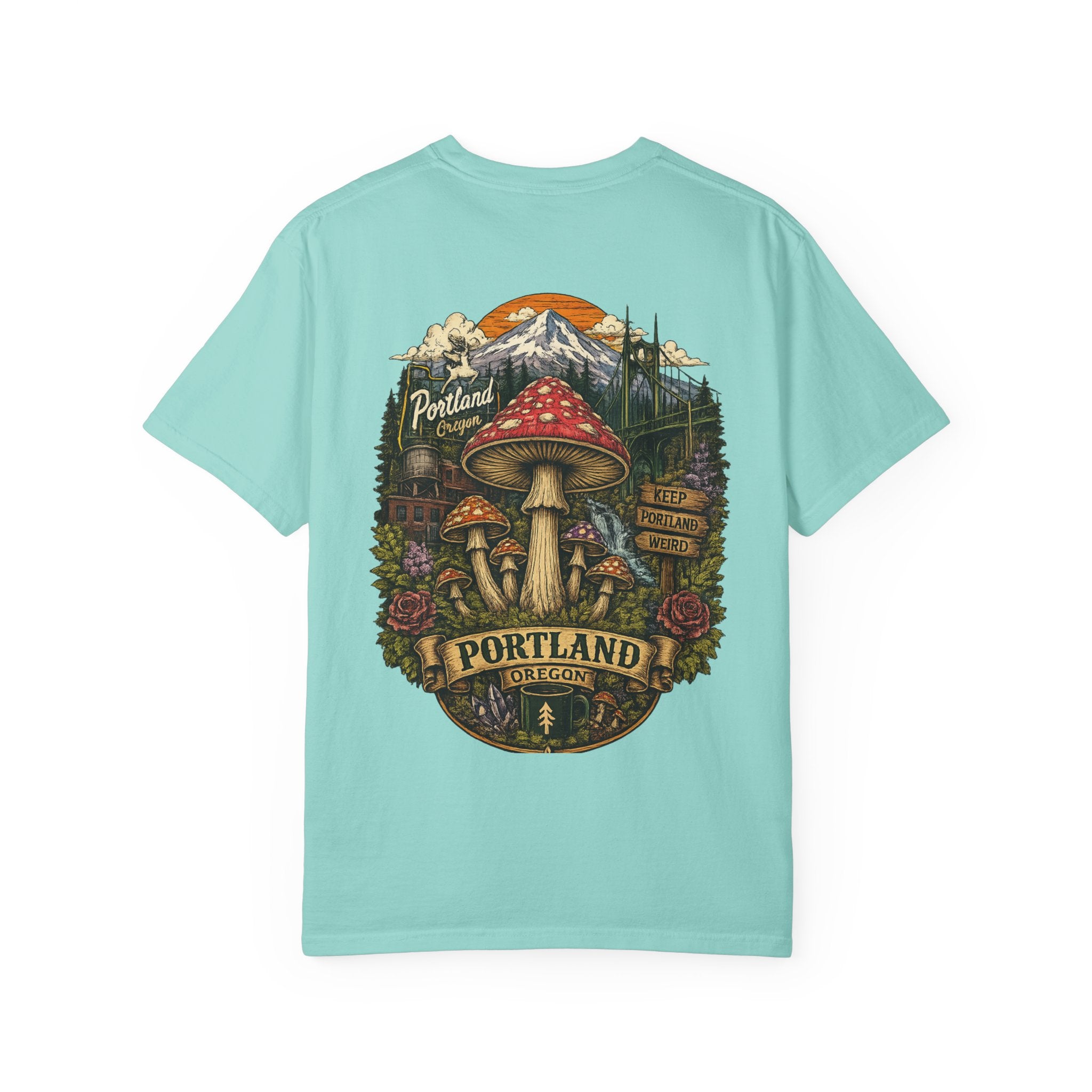 City: Portland Mushroom Graphic T-Shirt — Vintage Forest Amanita Design