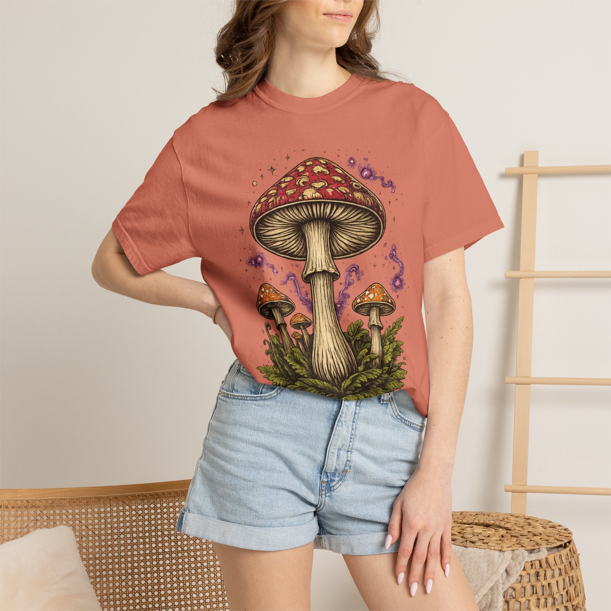 City: Portland Mushroom Graphic T-Shirt — Vintage Forest Amanita Design