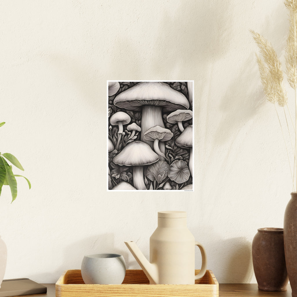 Poster: Mushroom Illustration Poster — Botanical Fungi Art Print