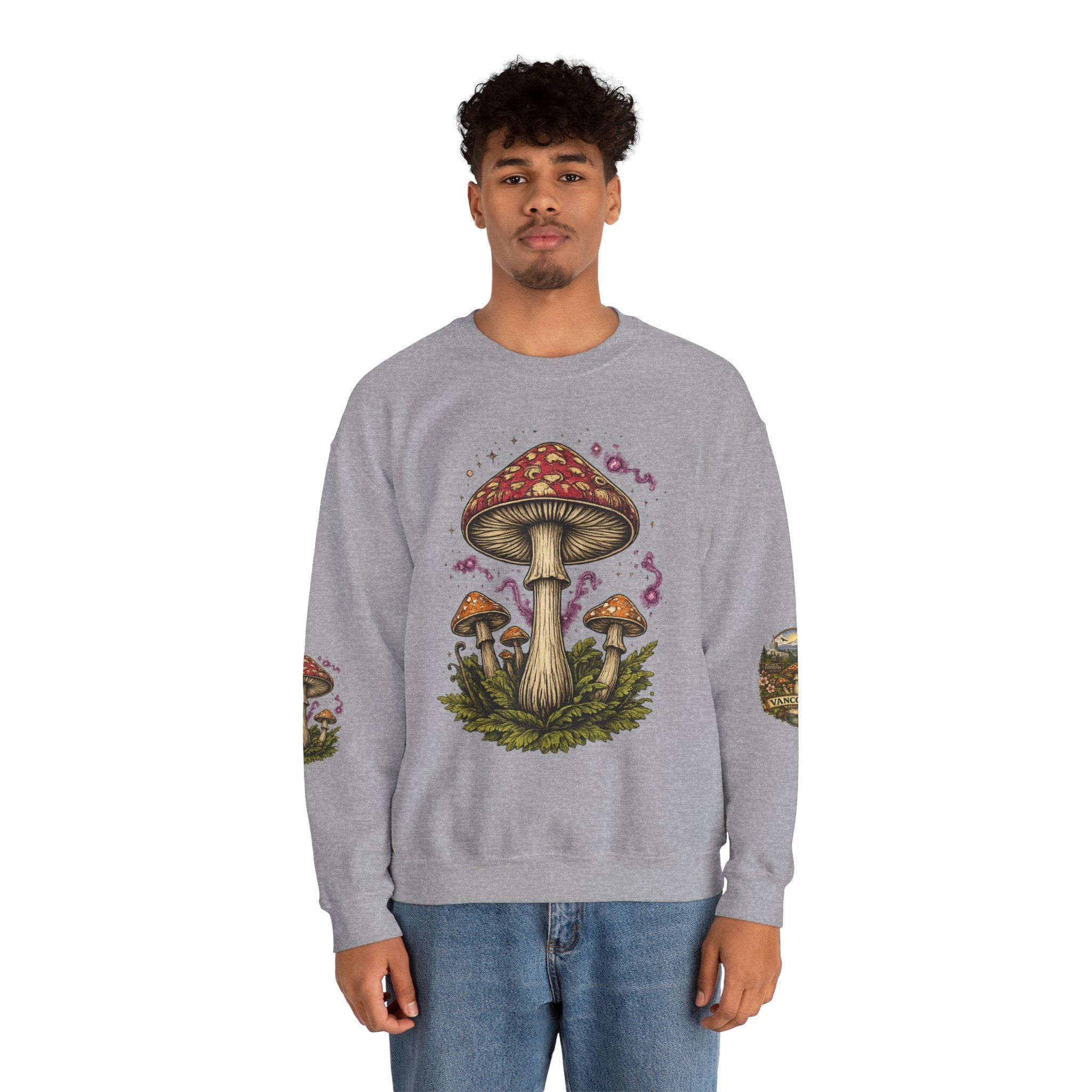 City:  Vancouver Crewneck Sweatshirt — Scenic Pacific Northwest Fungi Design