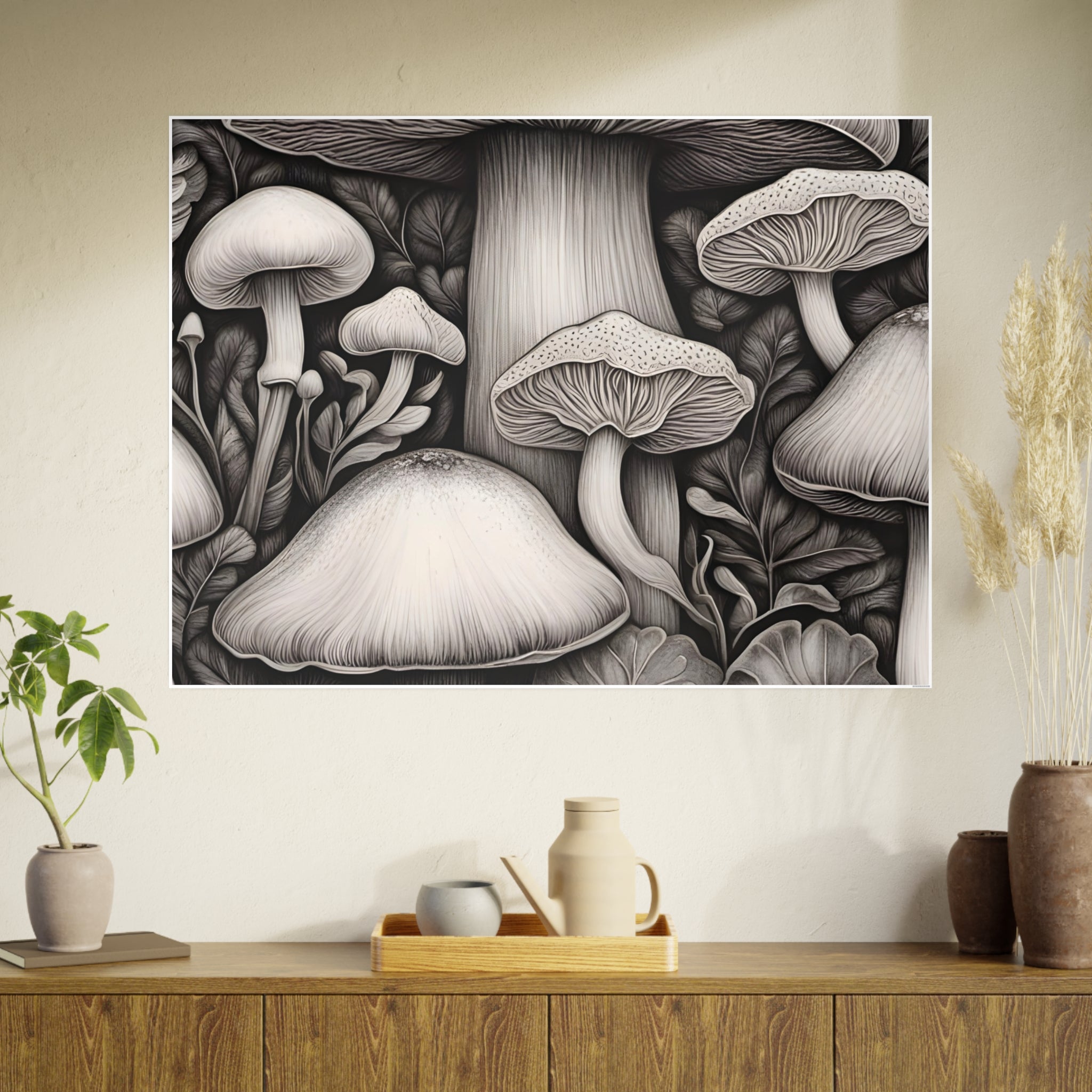 Poster: Mushroom Illustration Poster — Botanical Fungi Art Print