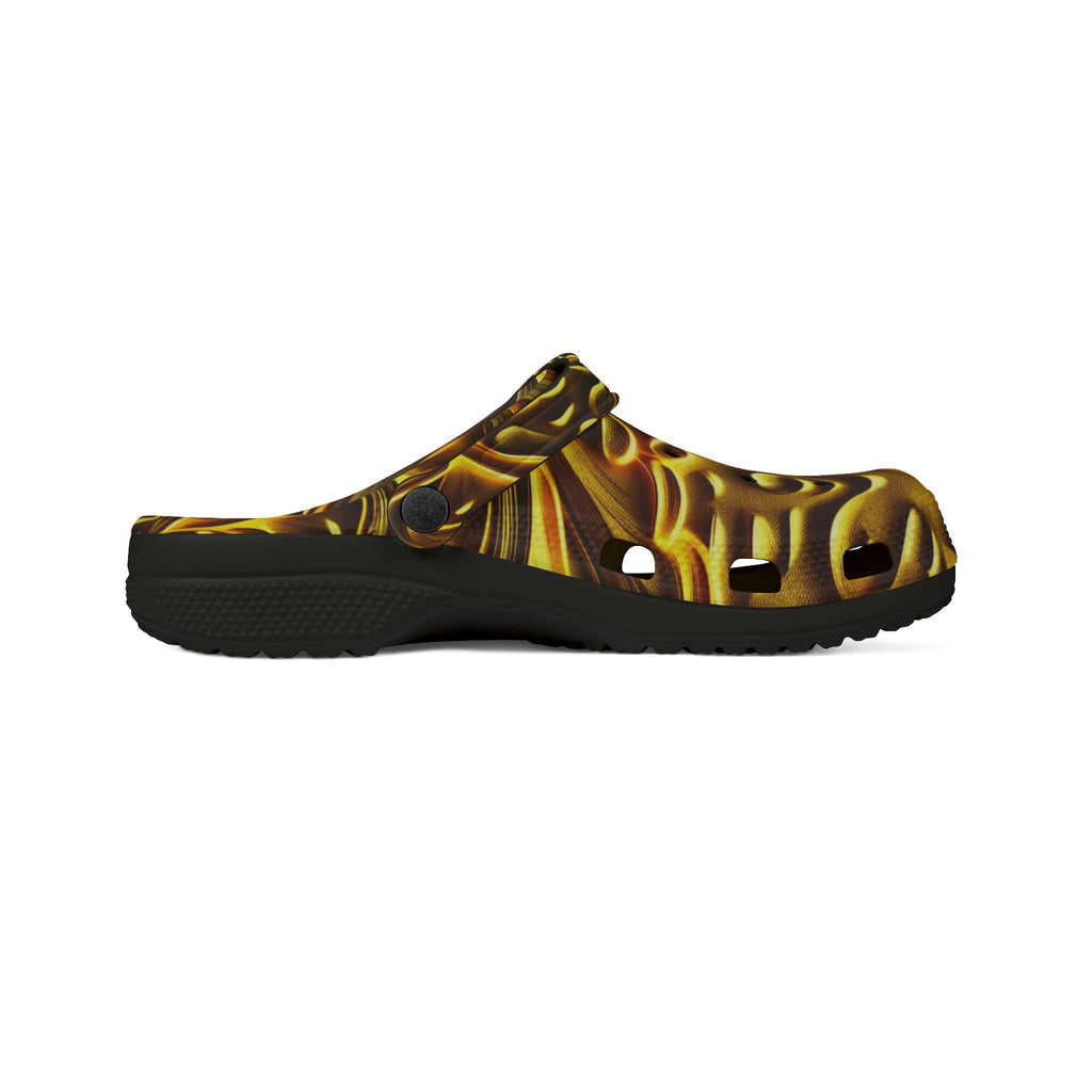 Golden Swirl EVA Foam Clogs — Abstract Metallic Pattern Slip-Ons