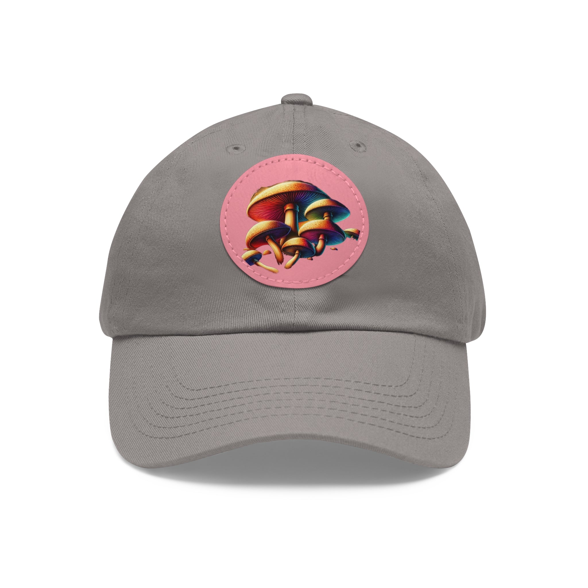 Mushroom Patch Dad Hat — Colorful Psychedelic Fungi Leather Patch Cap