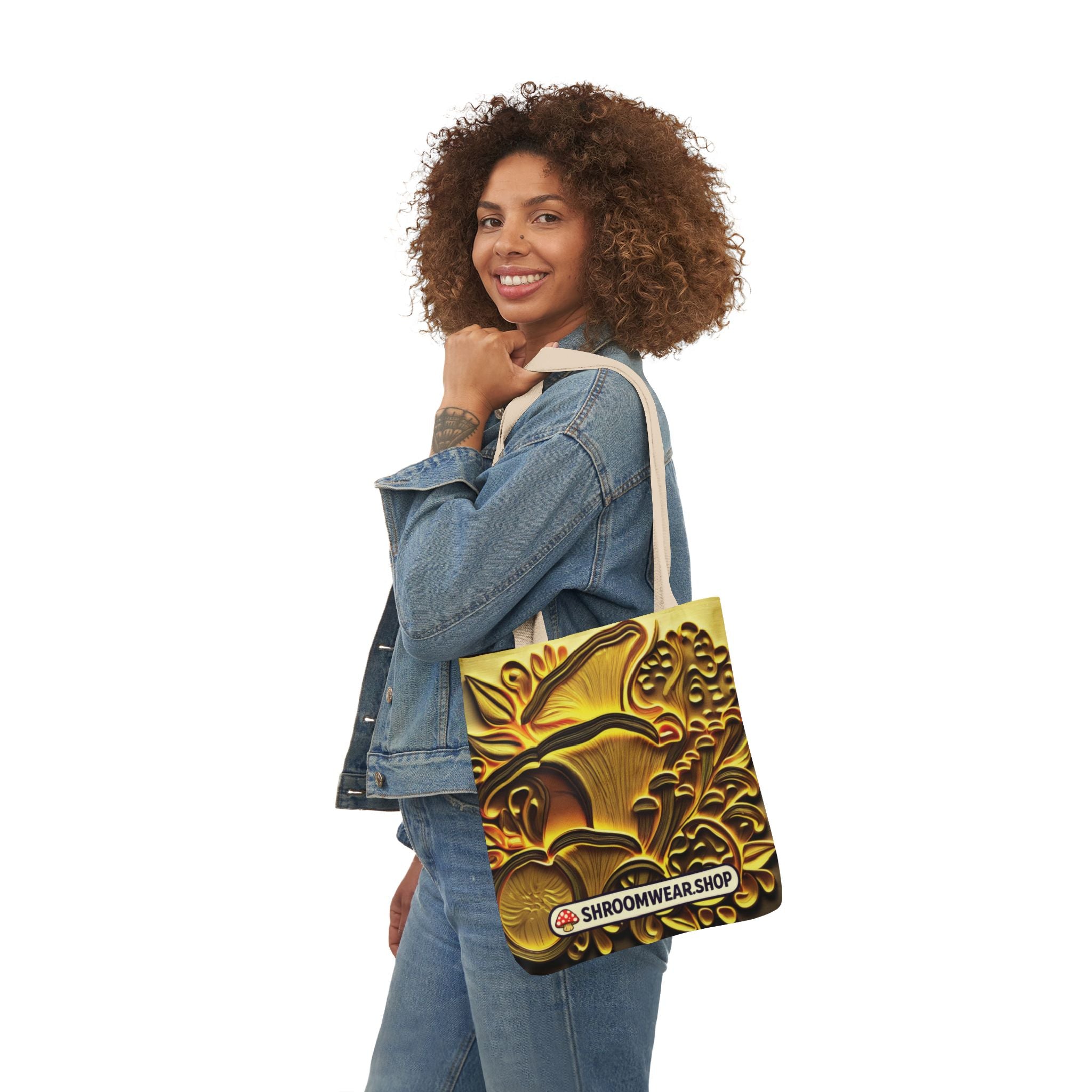 Tote Bag : Golden Mushroom Canvas Tote Bag — Psychedelic Fungi Art Tote