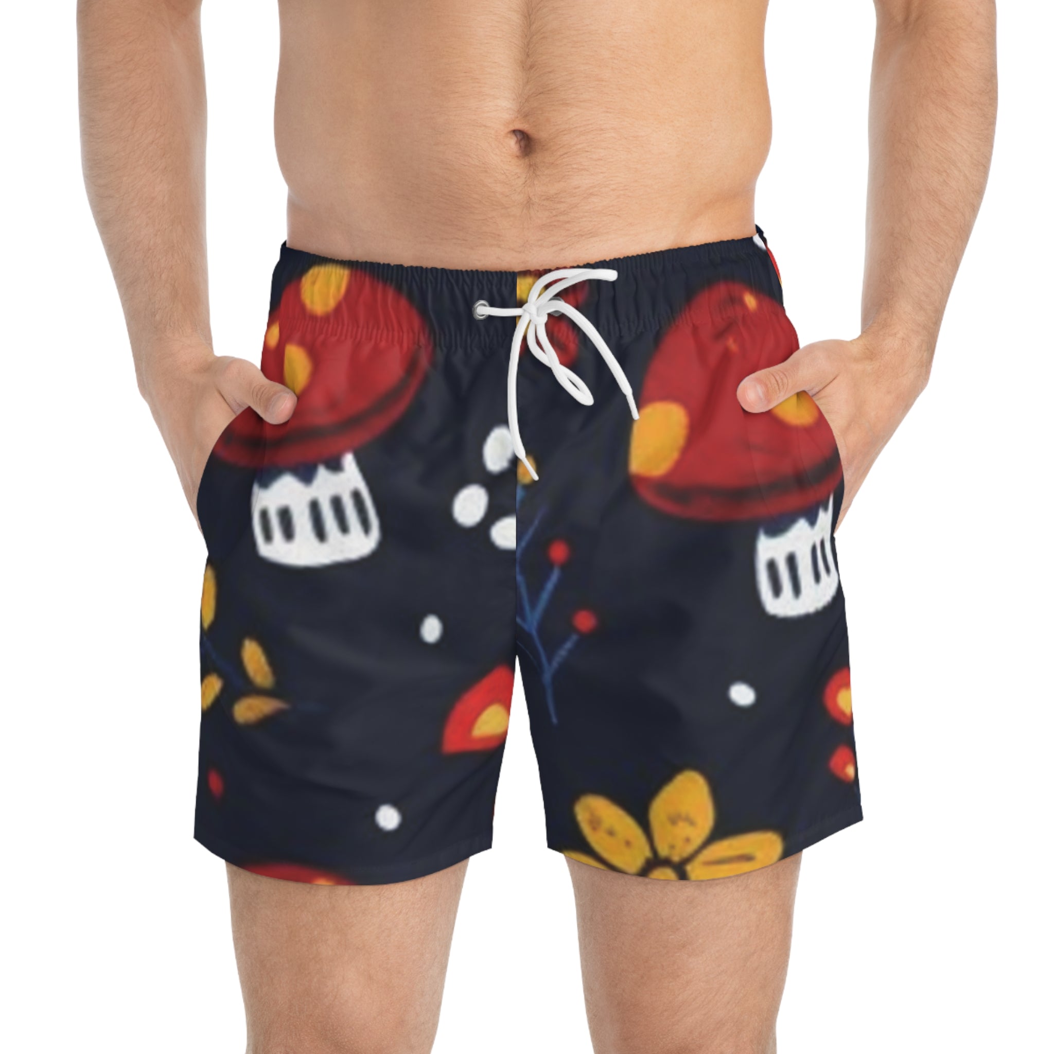 Bañador floral de setas - Pantalones cortos de playa con estampado de amanita roja