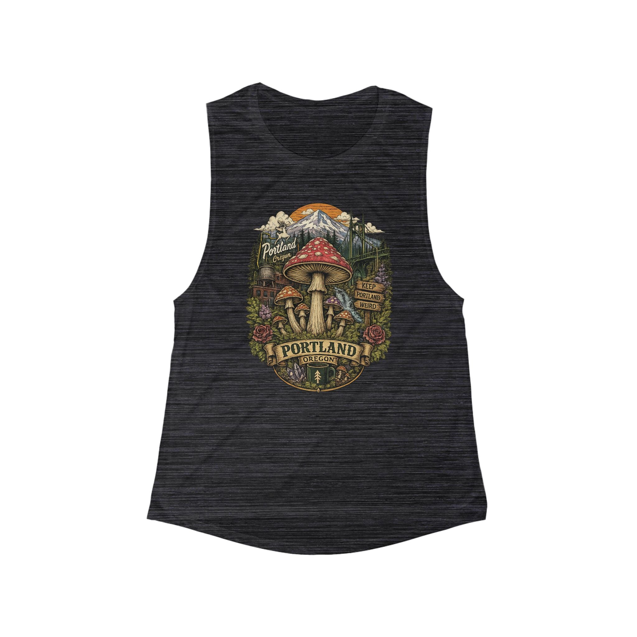 Portland Mushroom Graphic Tank Top — Women's Scoop Muscle Tank