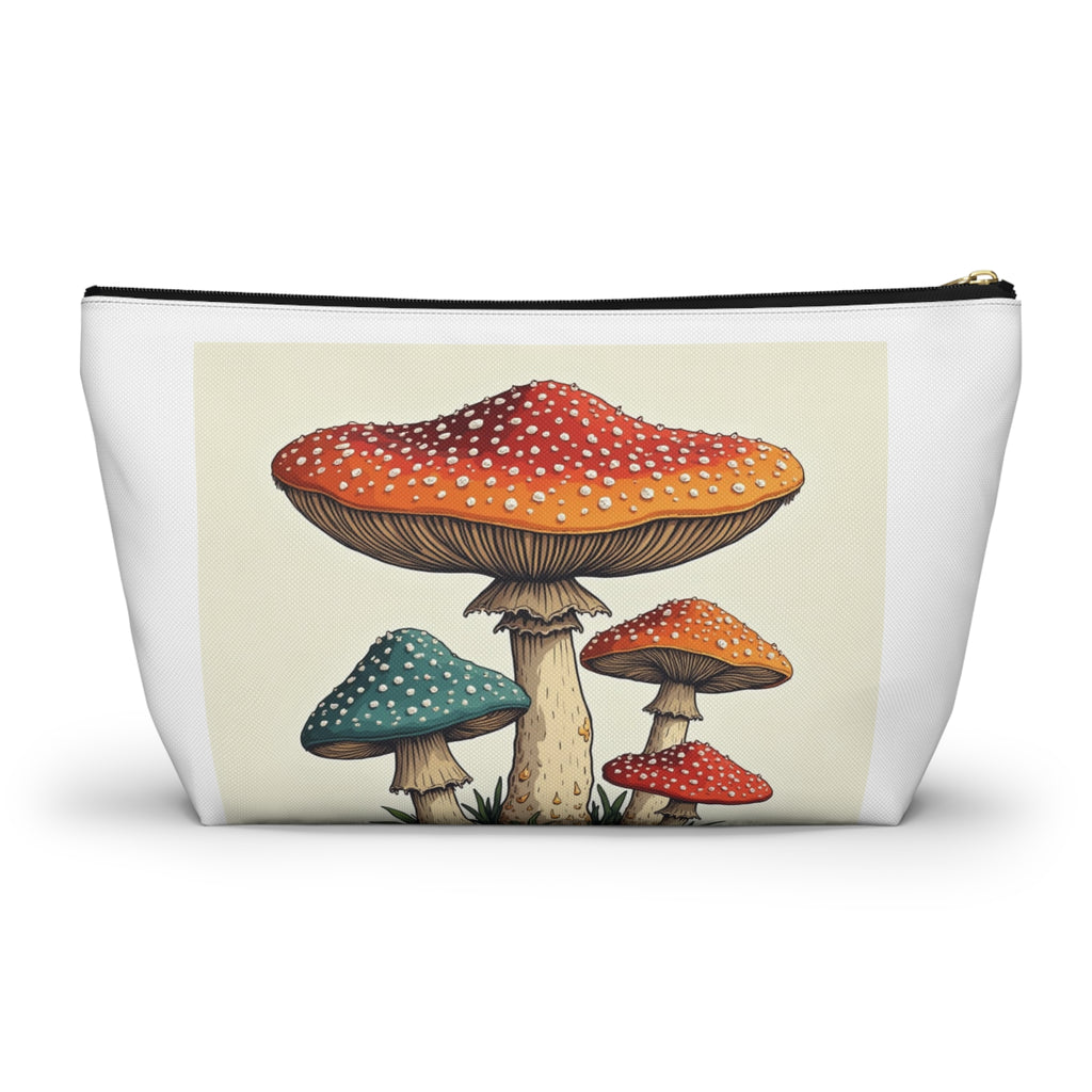 Mushroom Illustration Accessory Pouch — Cute Toadstool Cosmetic Bag