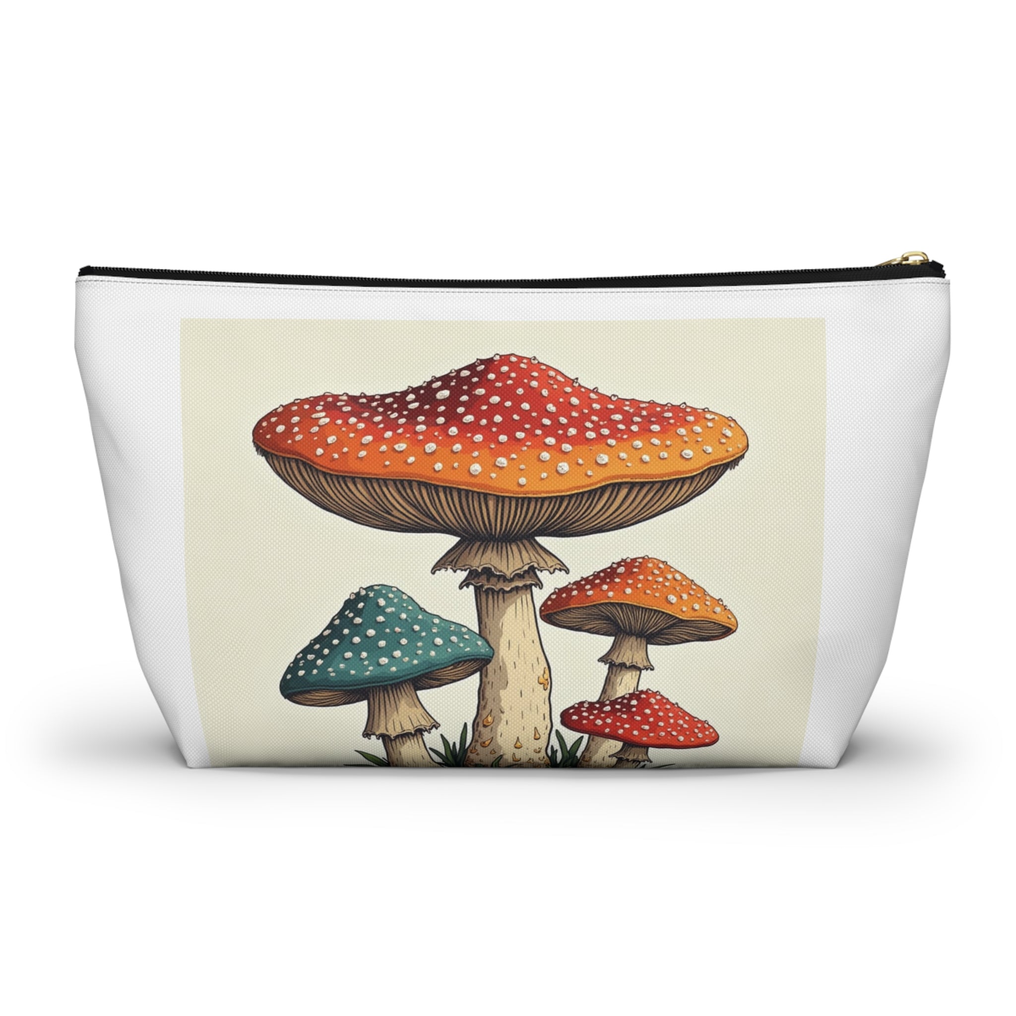 Mushroom Illustration Accessory Pouch — Cute Toadstool Cosmetic Bag