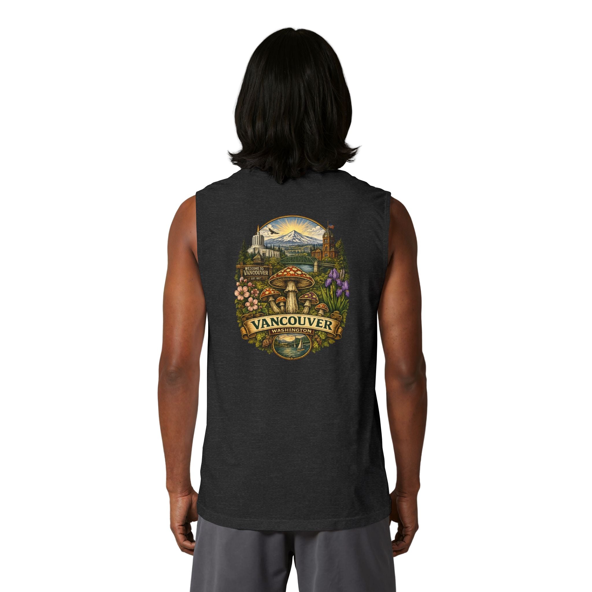 City: Vancouver Mushroom Tank Top — Colorful Psychedelic Fungi Graphic Muscle Tee