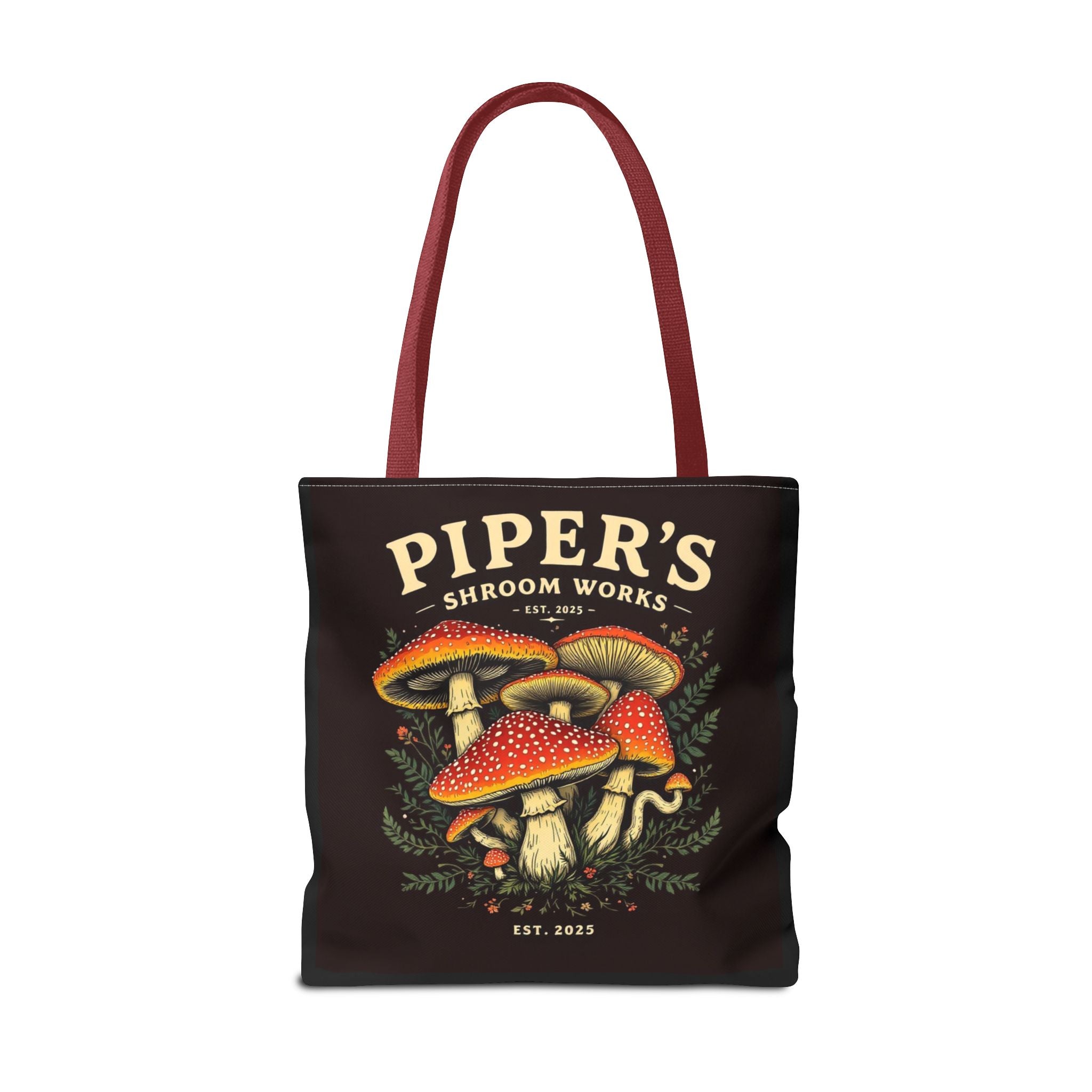 Mushroom Tote Bag — "Piper's Shroom Works" Vintage Fungi Market Shopper