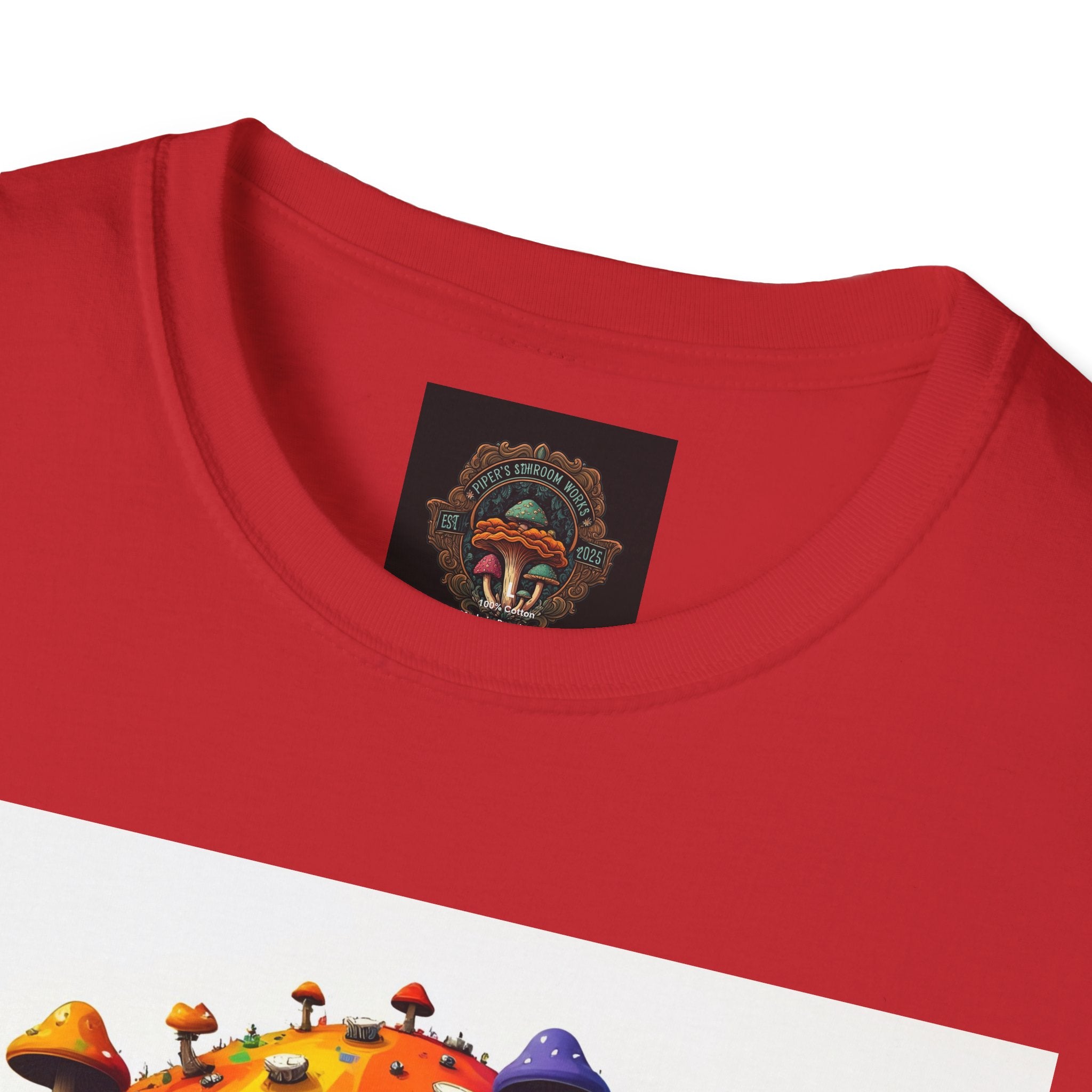 Piper's Shroom Works T-Shirt — Rainbow Drip Mushroom Graphic Tee