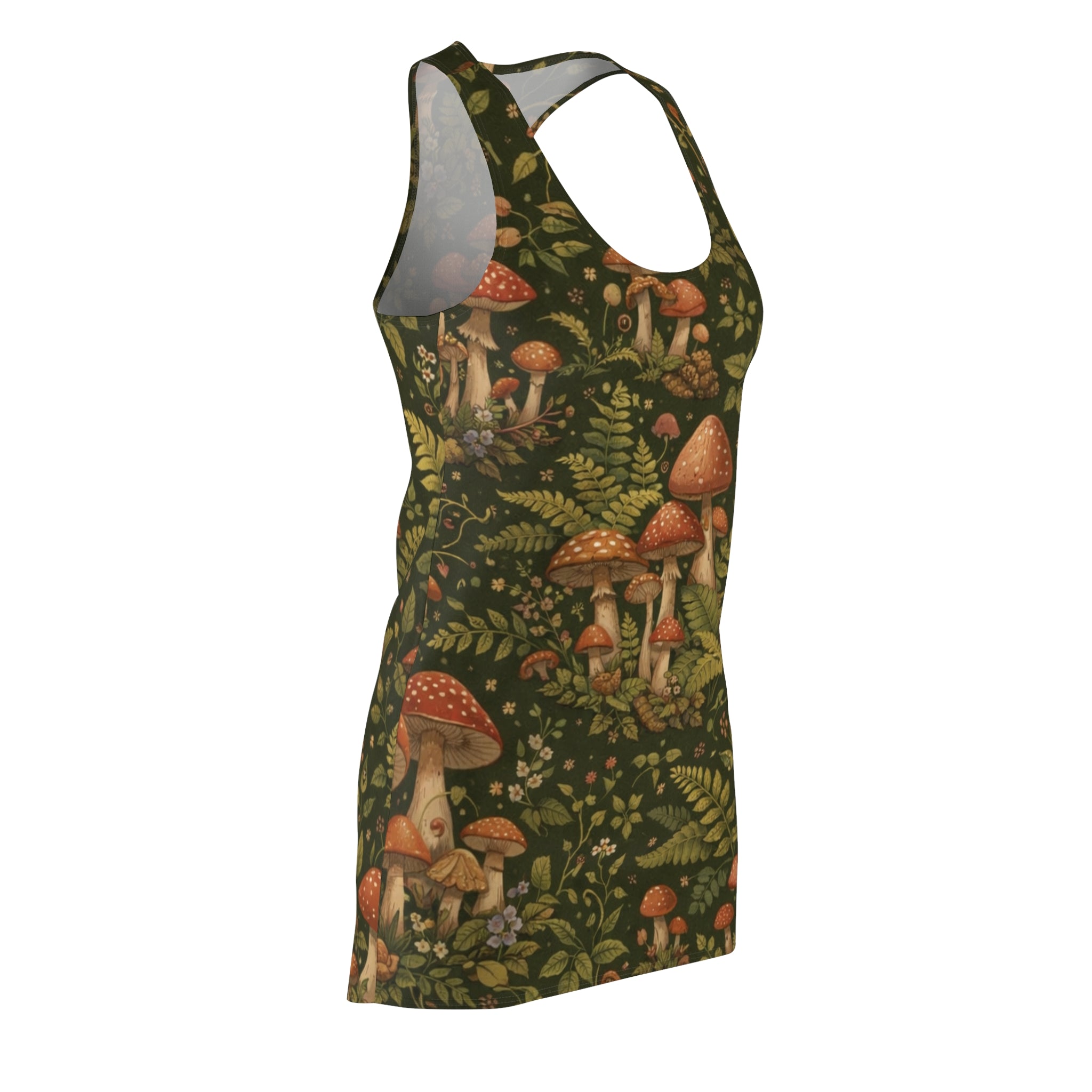 Mushroom Forest Racerback Dress — Botanical Fungi Print