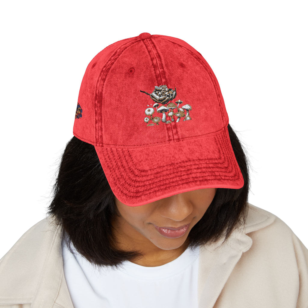 Gorra Floral Bordada Vintage — Gorra Retro Roja de Papá