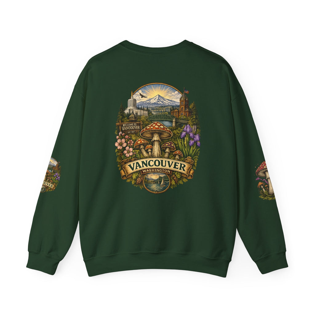 City:  Vancouver Crewneck Sweatshirt — Scenic Pacific Northwest Fungi Design