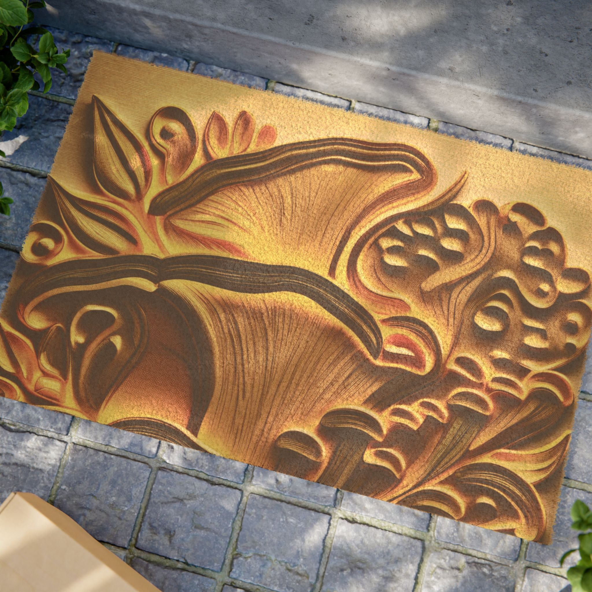 Spore & Simplicity” Mushroom Outdoor Area Rug Durable, Weather-Friendly