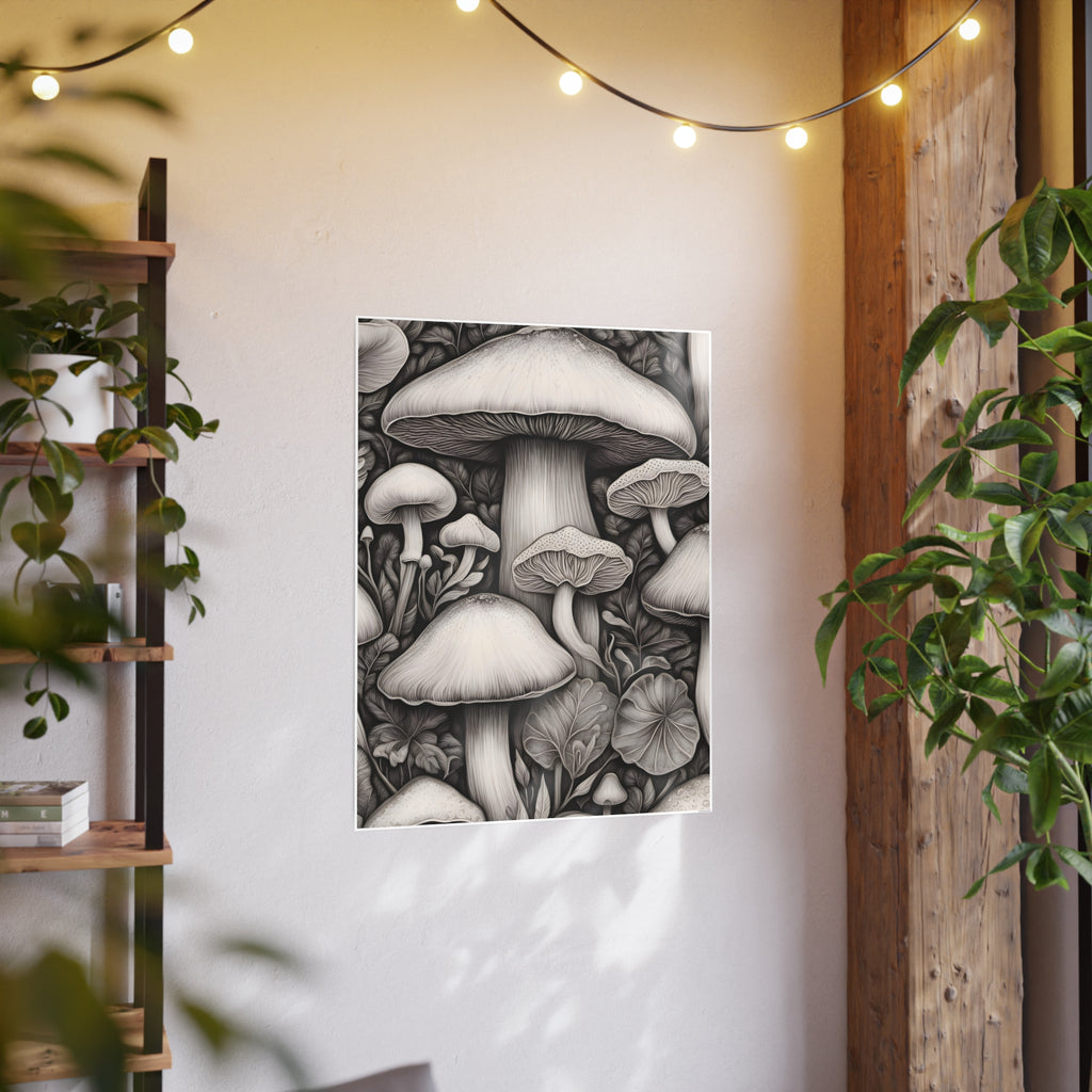Poster: Mushroom Illustration Poster — Botanical Fungi Art Print