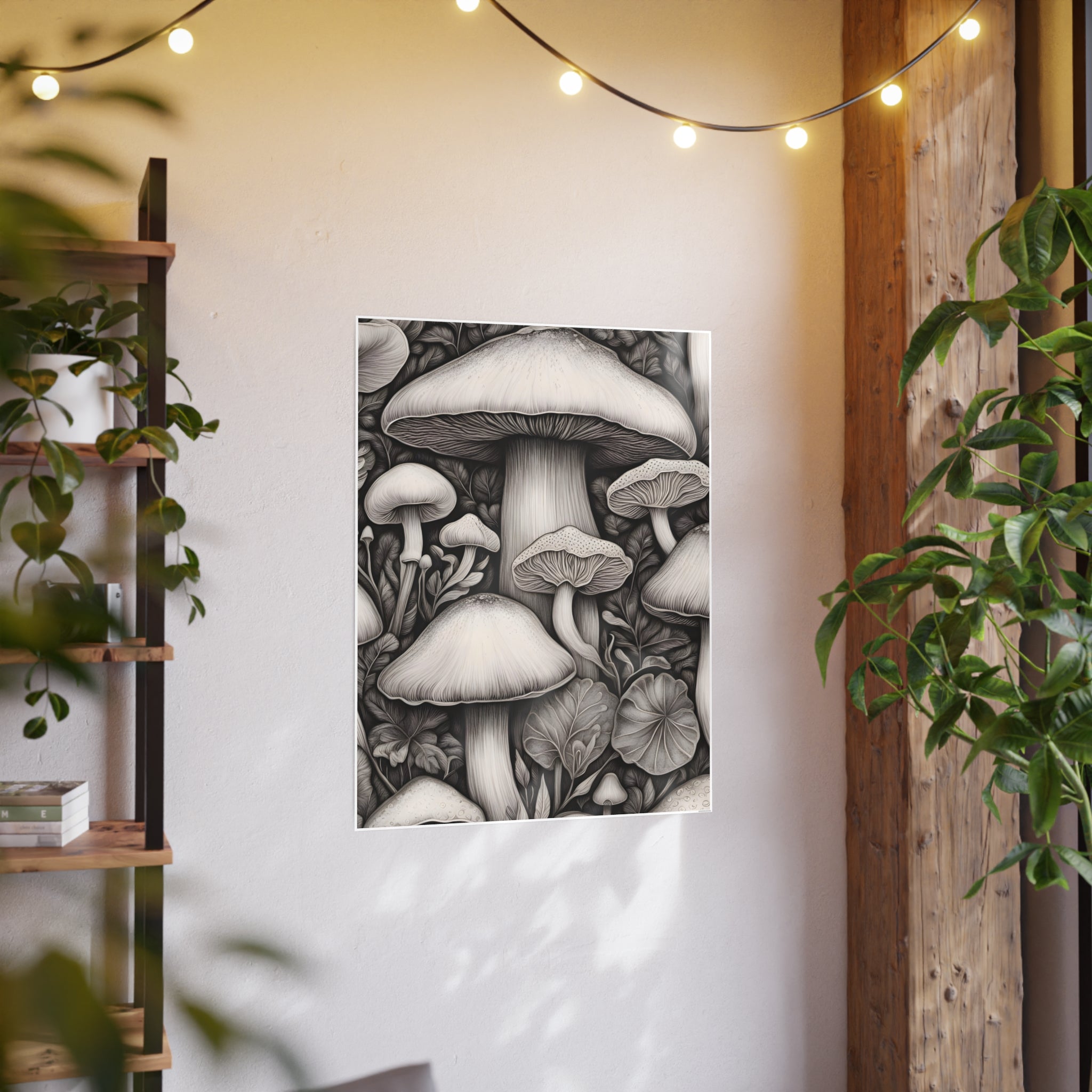 Poster: Mushroom Illustration Poster — Botanical Fungi Art Print