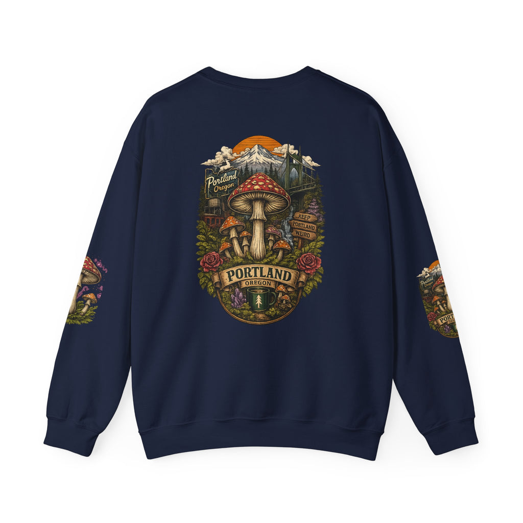 City: Portland Mushroom Crewneck Sweatshirt Vintage Psychedelic Fungi Graphic
