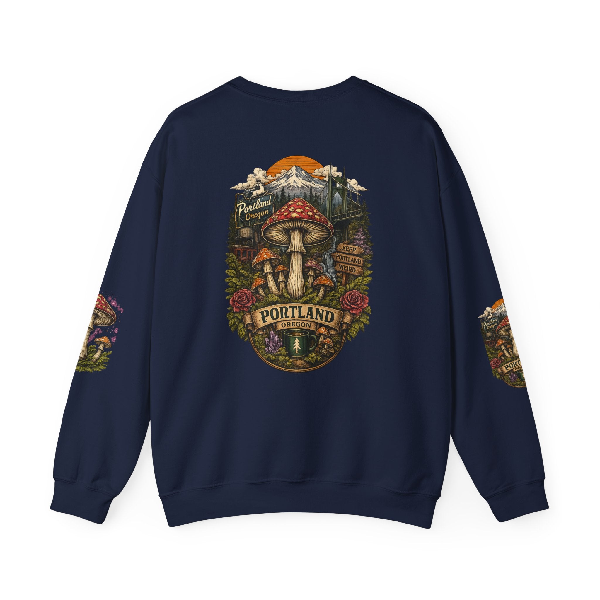 City: Portland Mushroom Crewneck Sweatshirt Vintage Psychedelic Fungi Graphic