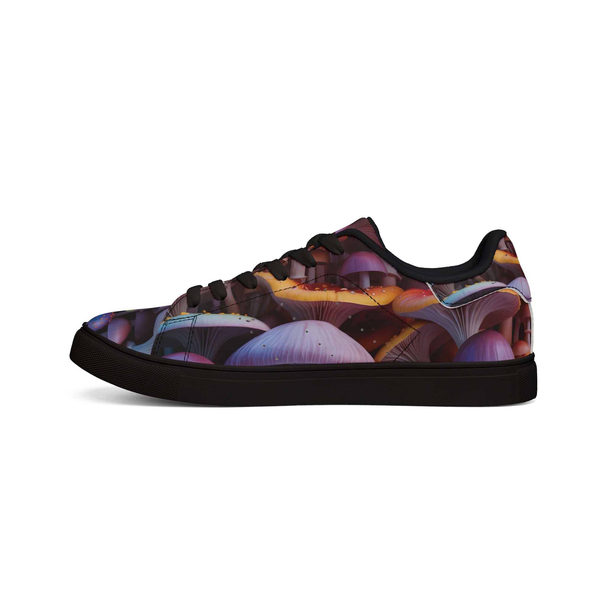 Low-Top Sneakers — Colorful Psychedelic Mushroom Print Leather