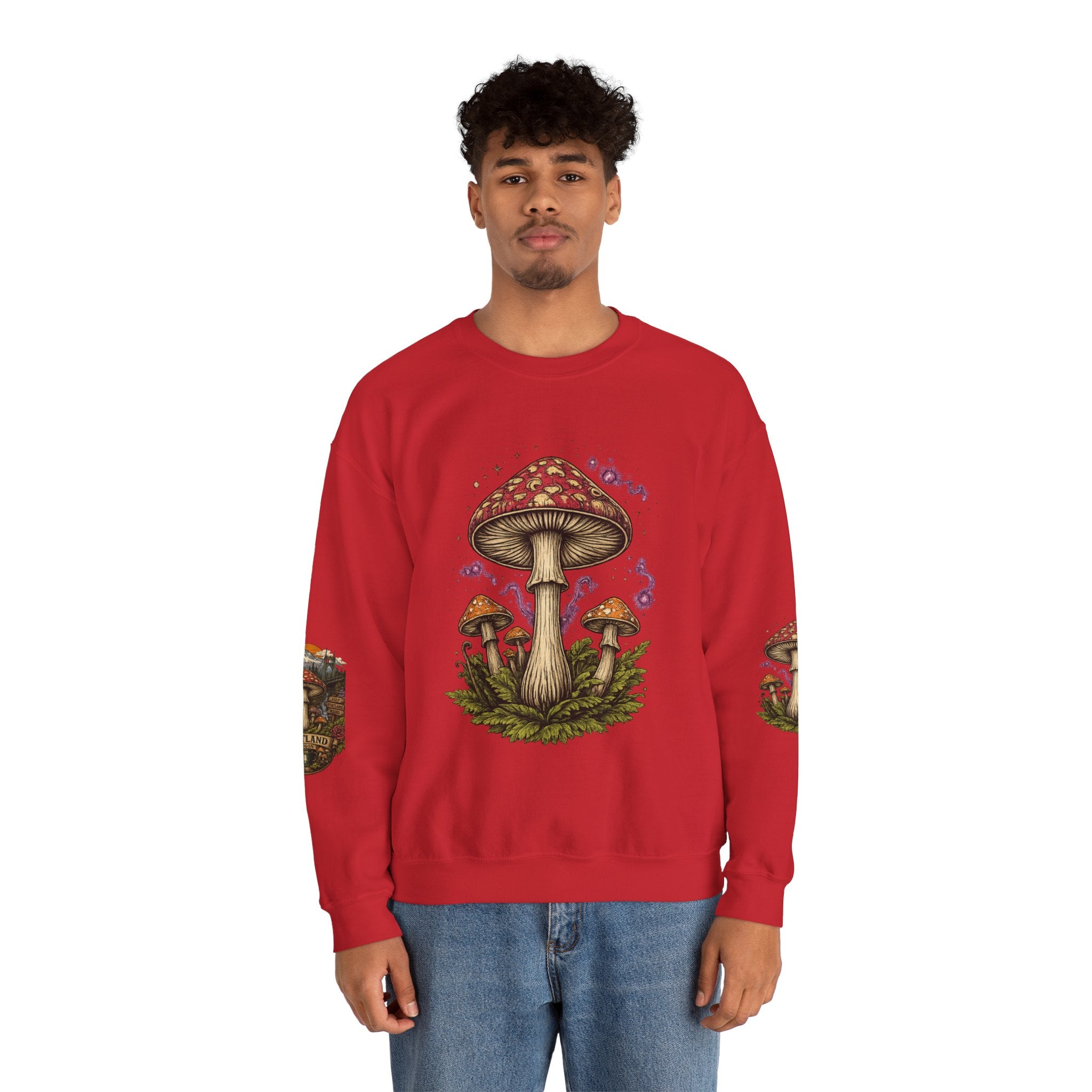 City: Portland Mushroom Crewneck Sweatshirt Vintage Psychedelic Fungi Graphic