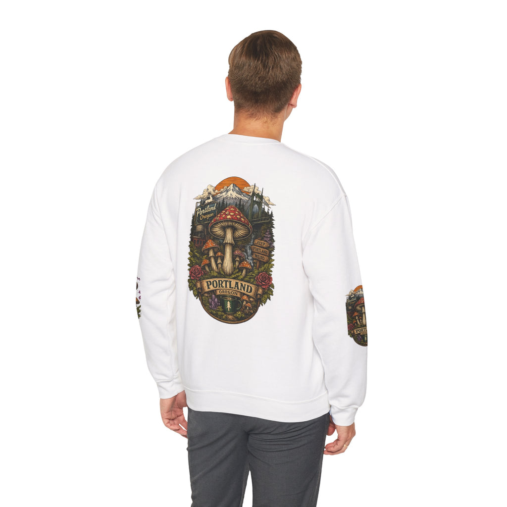 City: Portland Mushroom Crewneck Sweatshirt Vintage Psychedelic Fungi Graphic