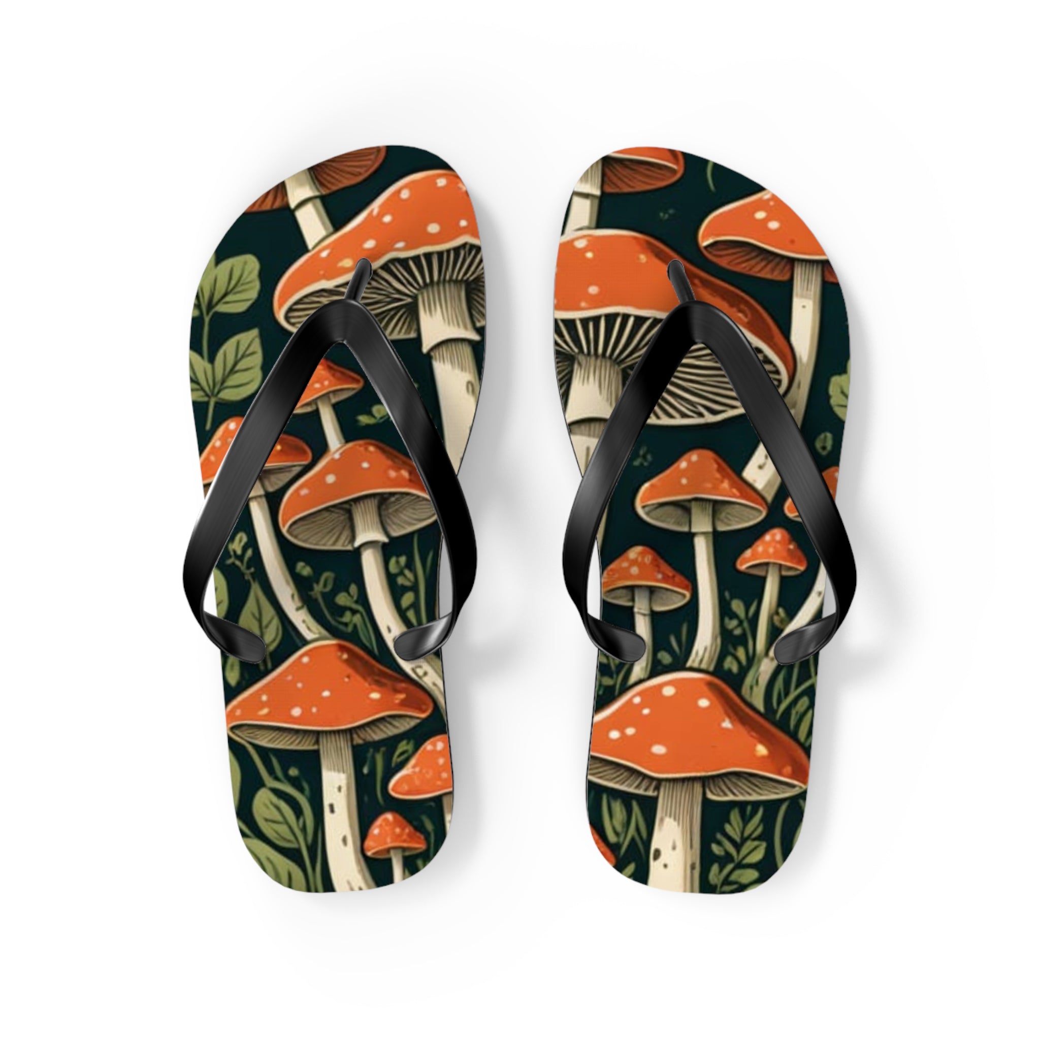 Mushroom Print Flip Flops — Vintage Toadstool Beach Sandals
