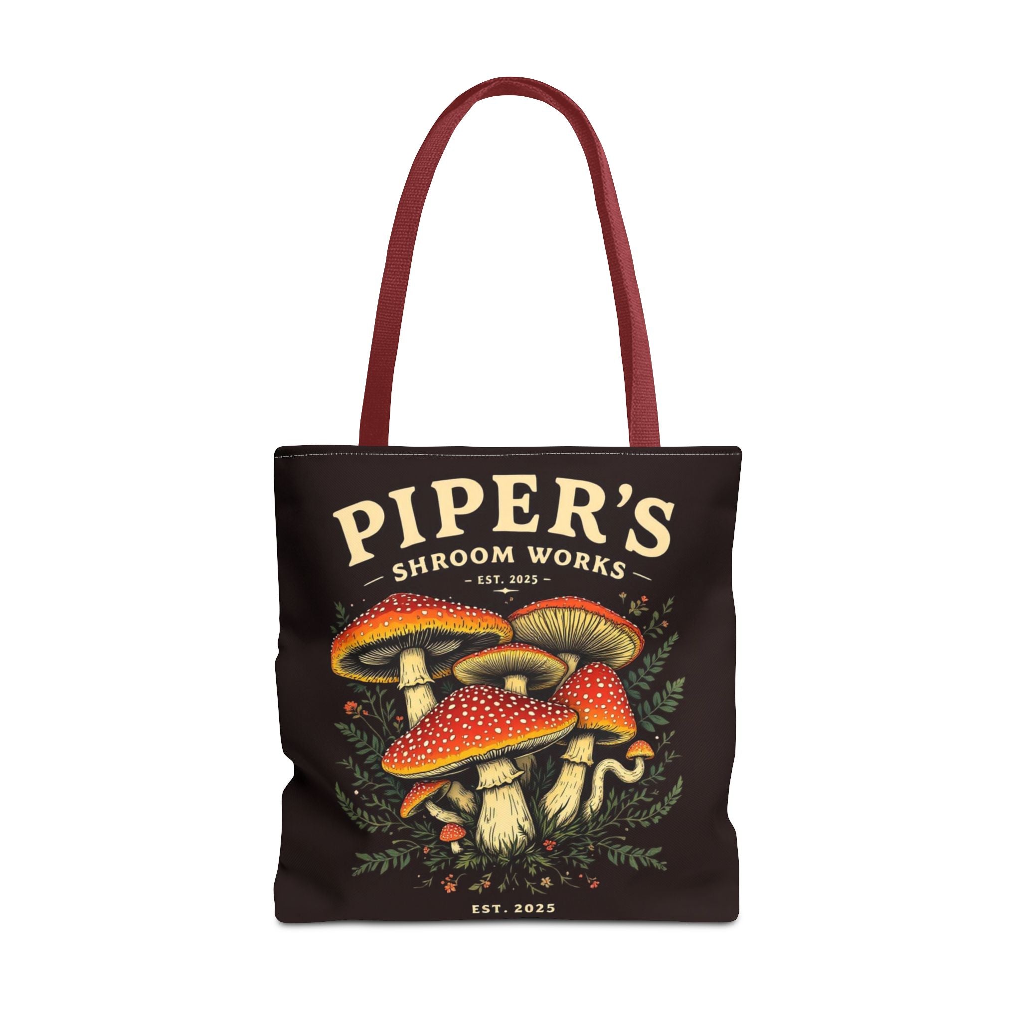 Mushroom Tote Bag — "Piper's Shroom Works" Vintage Fungi Market Shopper