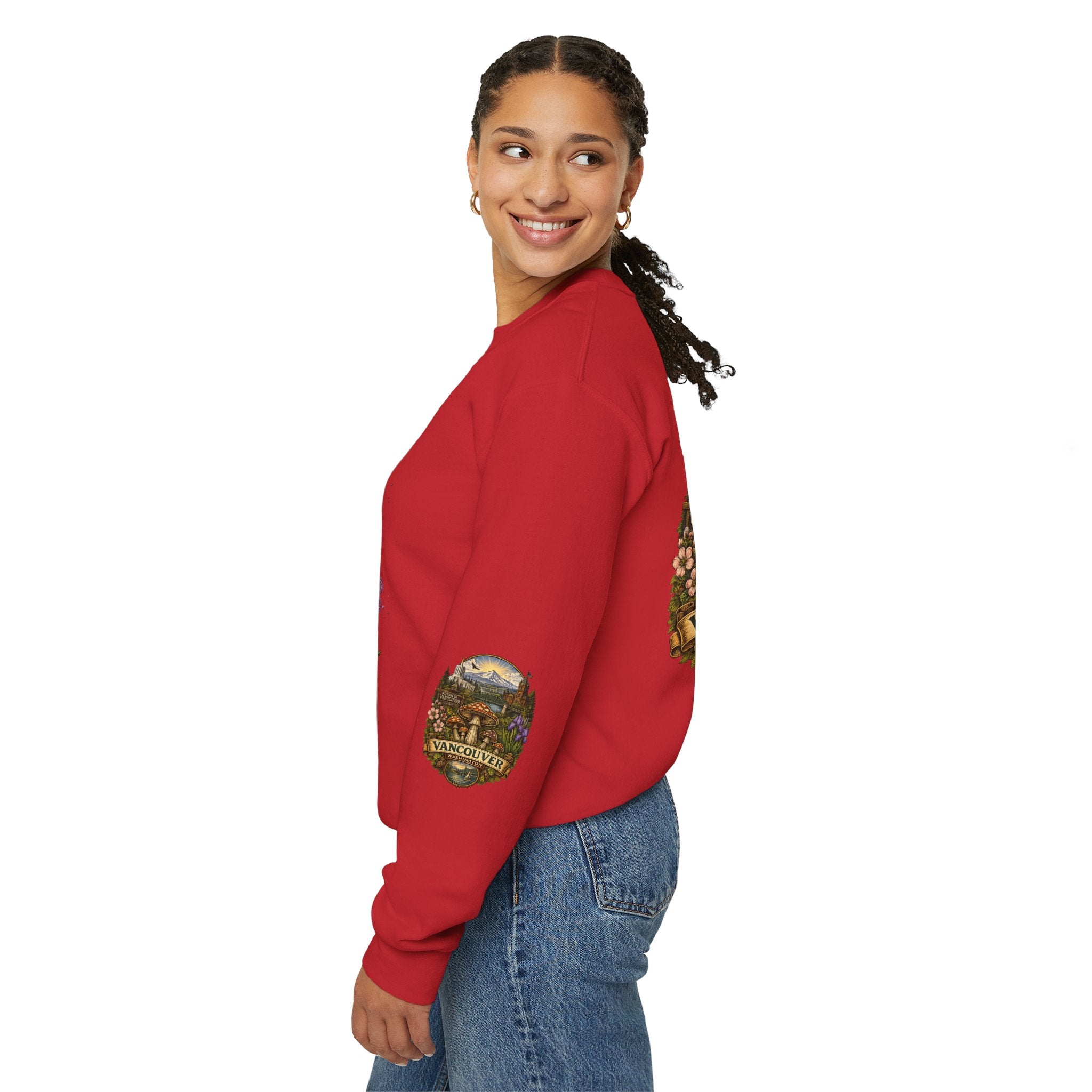 City:  Vancouver Crewneck Sweatshirt — Scenic Pacific Northwest Fungi Design