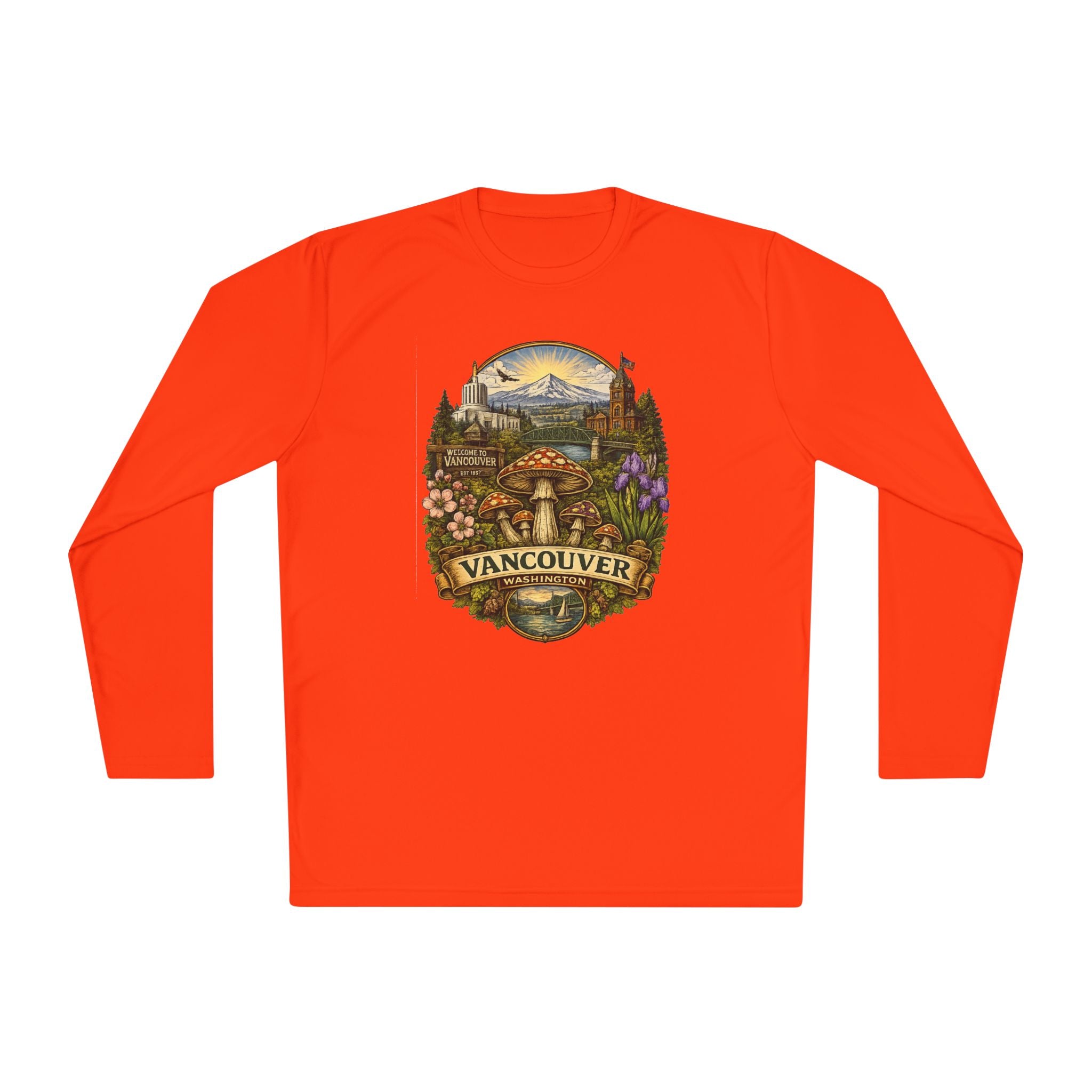 Vancouver Nature Long Sleeve Tee — Scenic Mountains & Mushroom Art