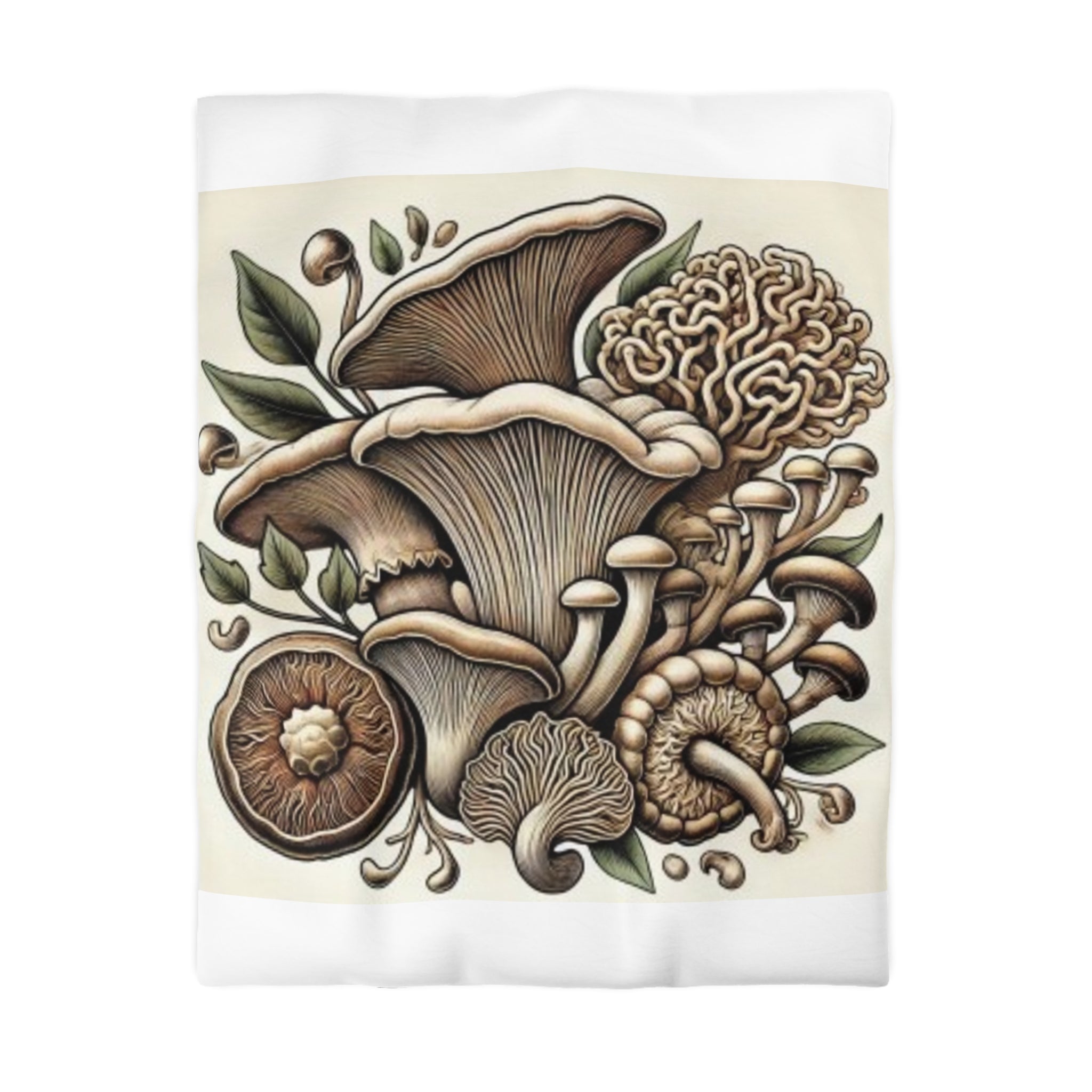Mushroom Botanical Duvet Cover — Earthy Fungi Illustration Bedding
