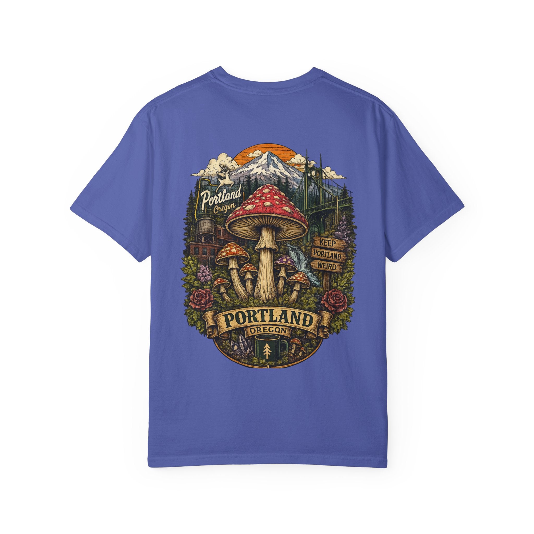 City: Portland Mushroom Graphic T-Shirt — Vintage Forest Amanita Design