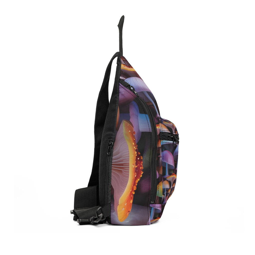 Sling Bag: Psychedelic Mushroom Sling Bag — Colorful Trippy Fungi Crossbody
