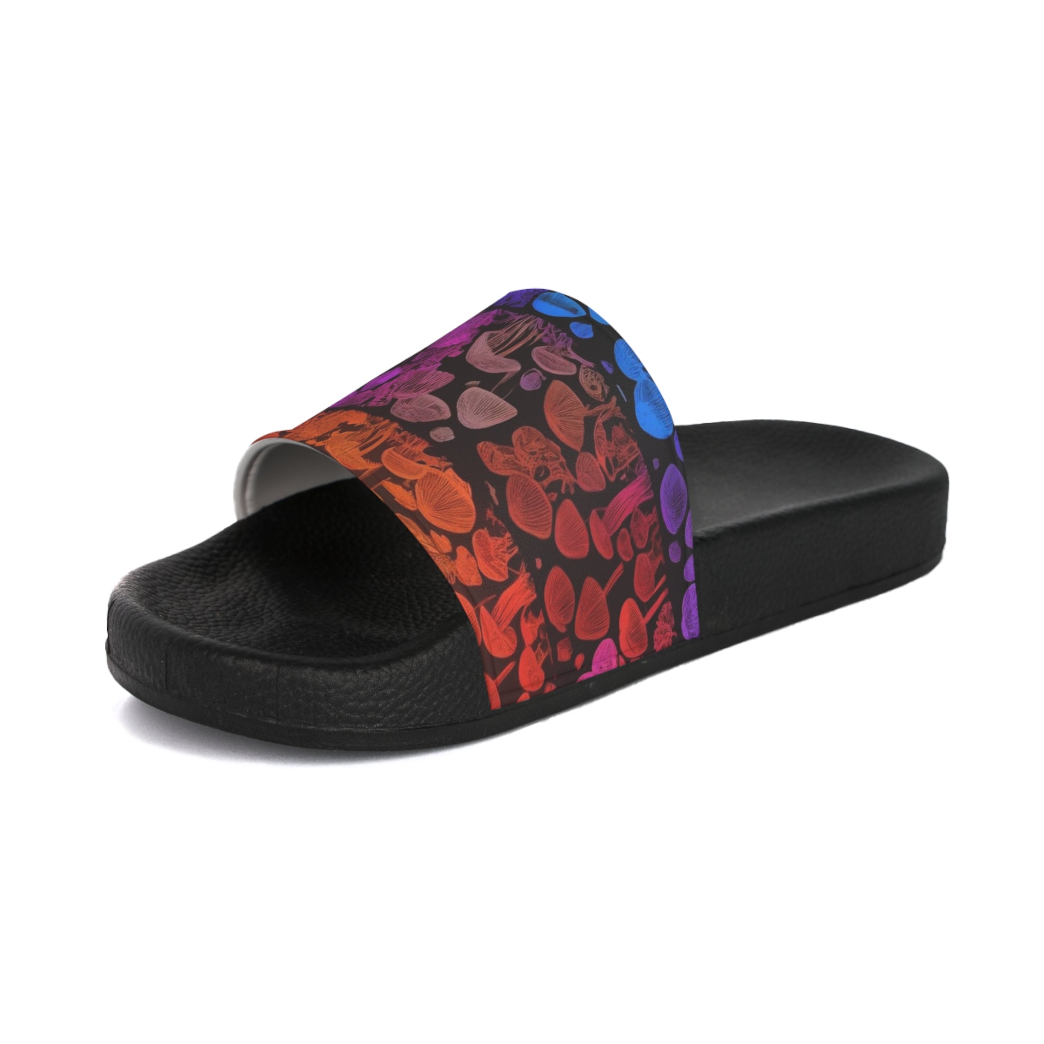 Slide Sandals: Rainbow Pattern Slide Sandals — Rainbow Grunge Pool Slides