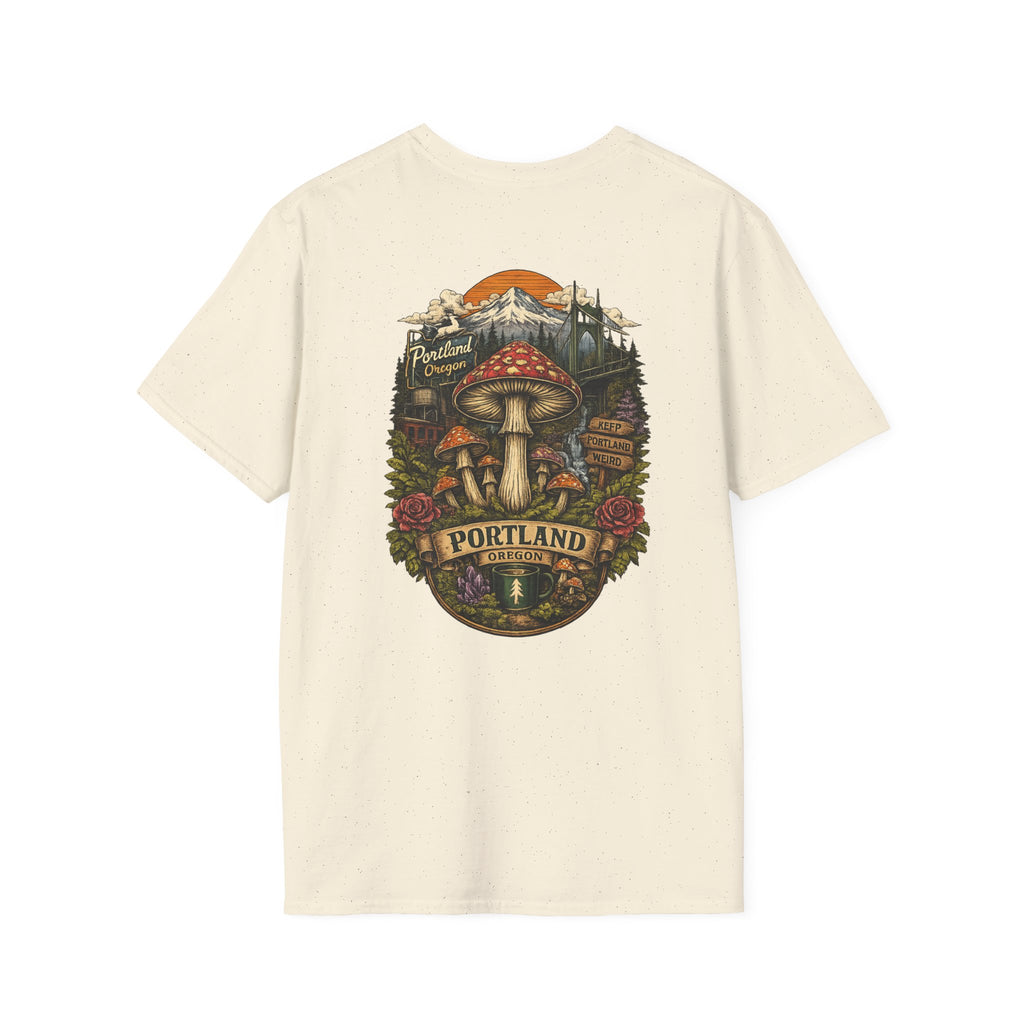 City: Portland Mushroom Magic T-Shirt — Vintage Red Toadstool Illustration