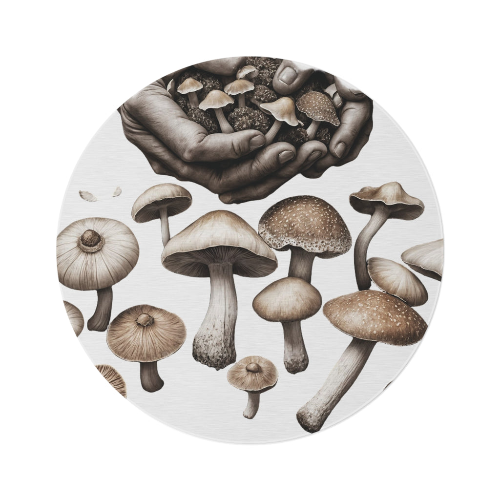 Mushroom Forager Round Rug — Botanical Fungi Floor Mat