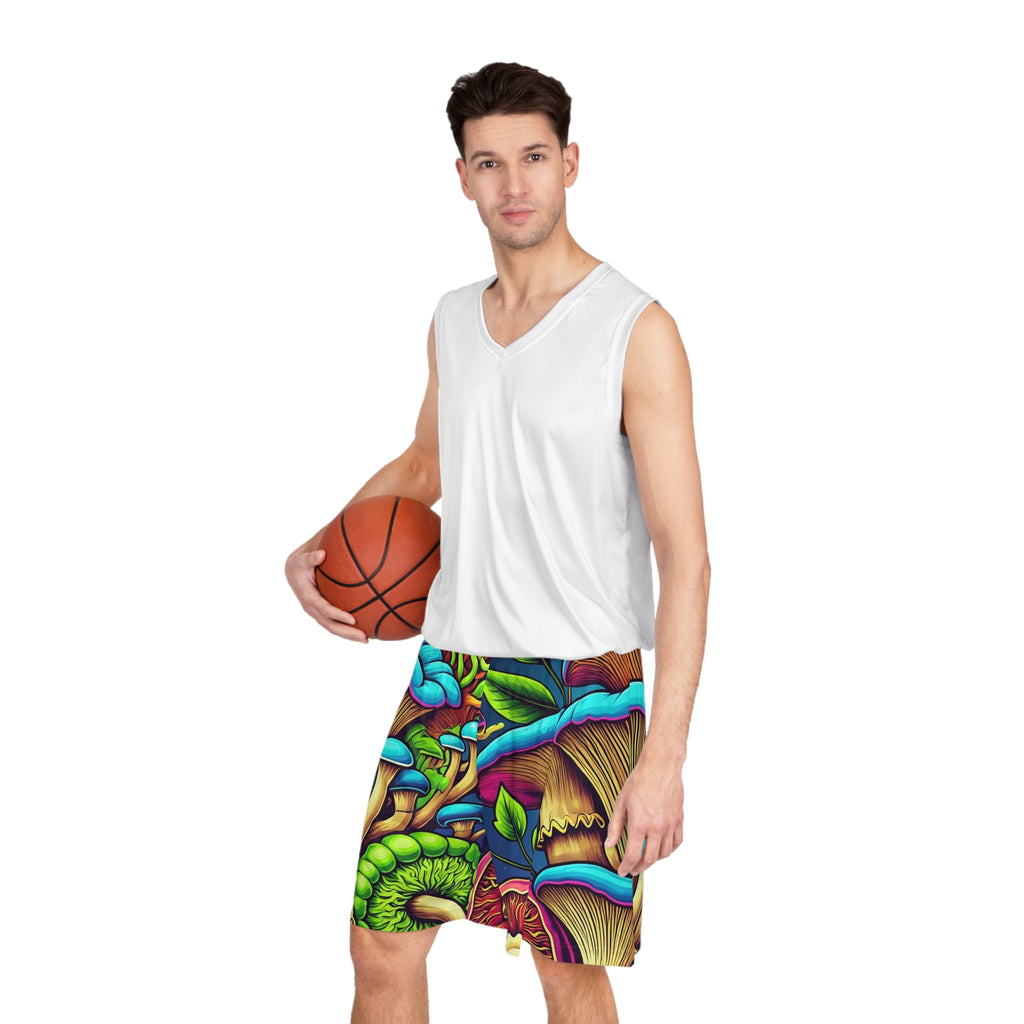 Psychedelic Mushroom Basketball Shorts — Vibrant All-Over-Print Athletic Shorts