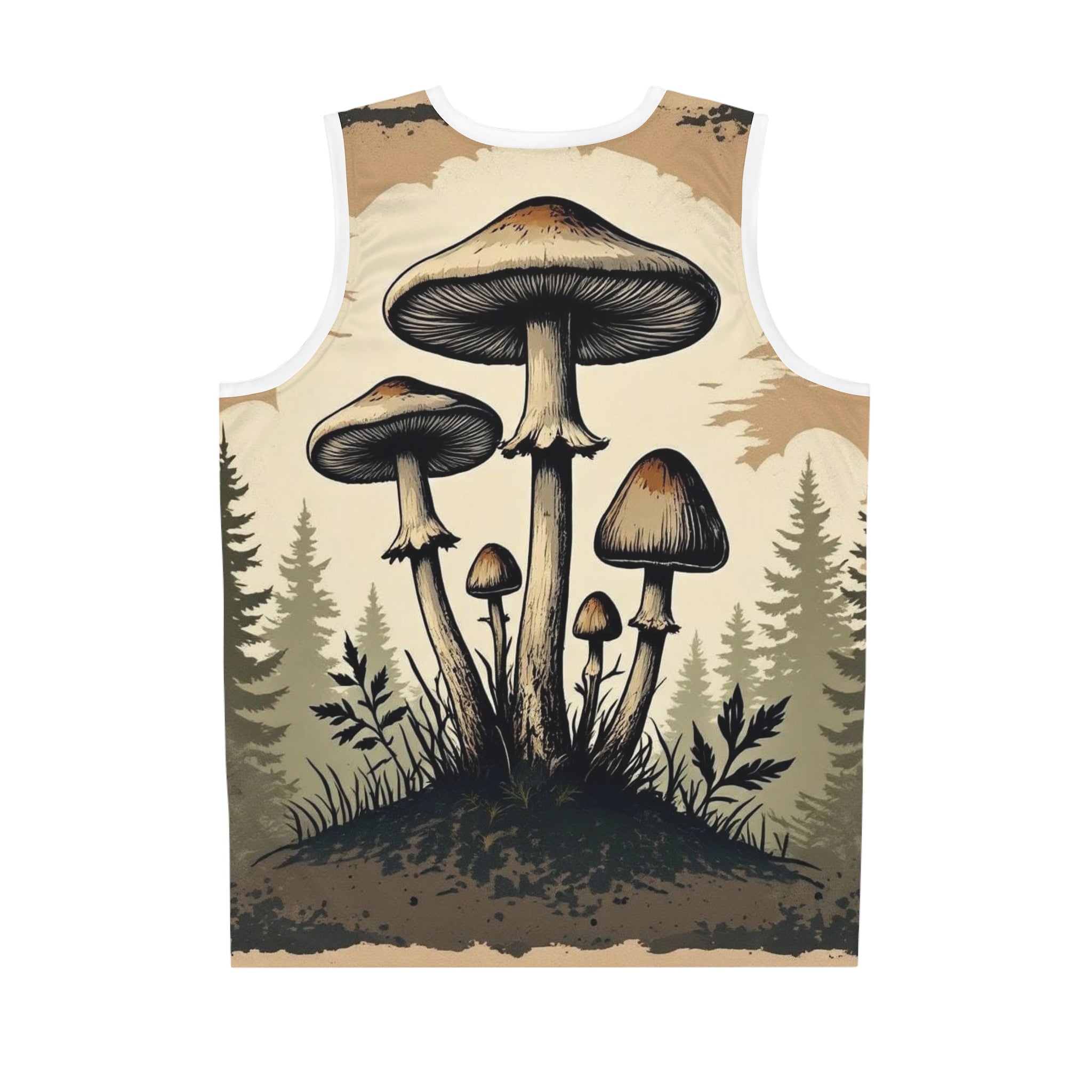 Mushroom Forest Basketball Jersey — Vintage Psychedelic Fungi All-Over Print
