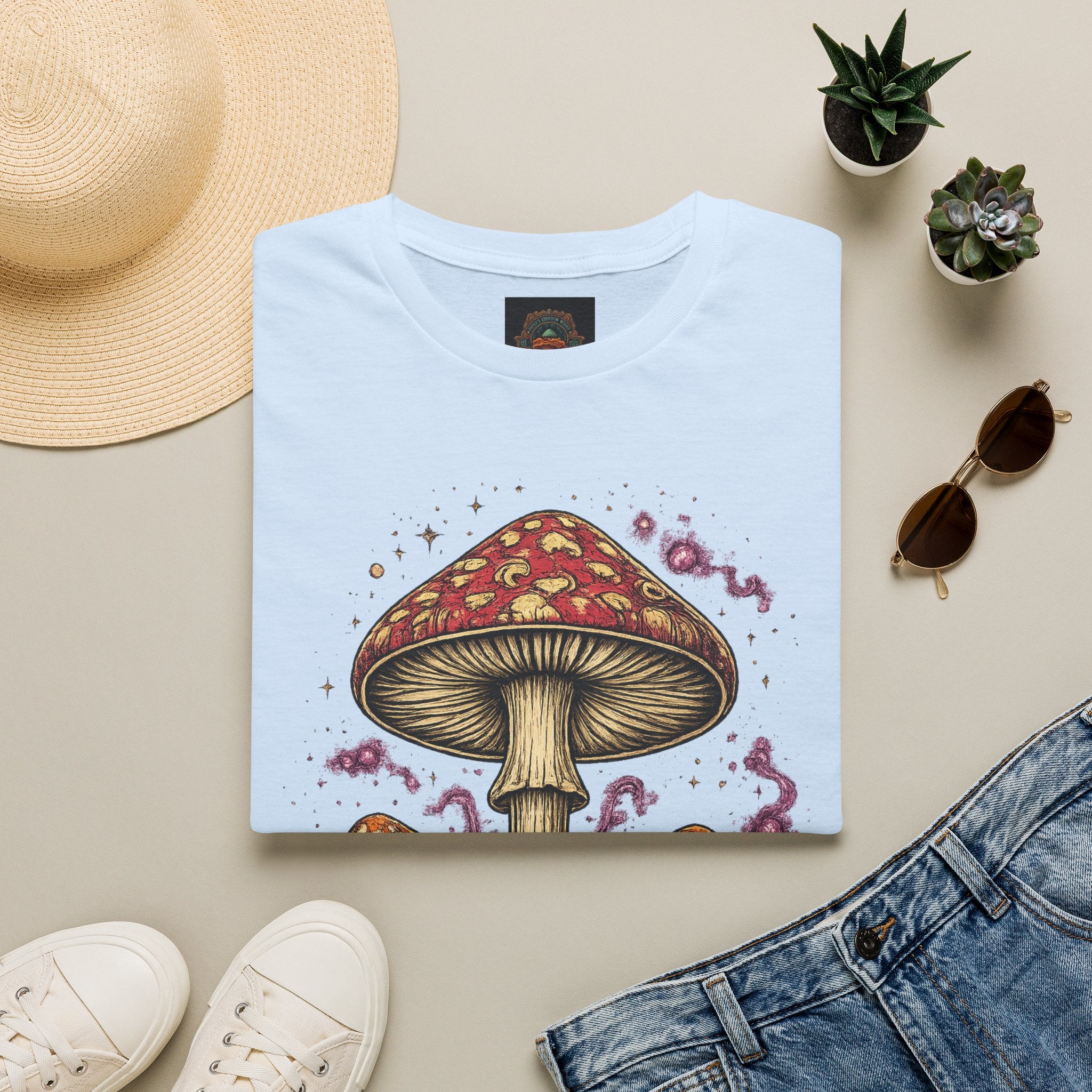 Psychedelic Mushroom Graphic T-Shirt — Red Amanita Illustration