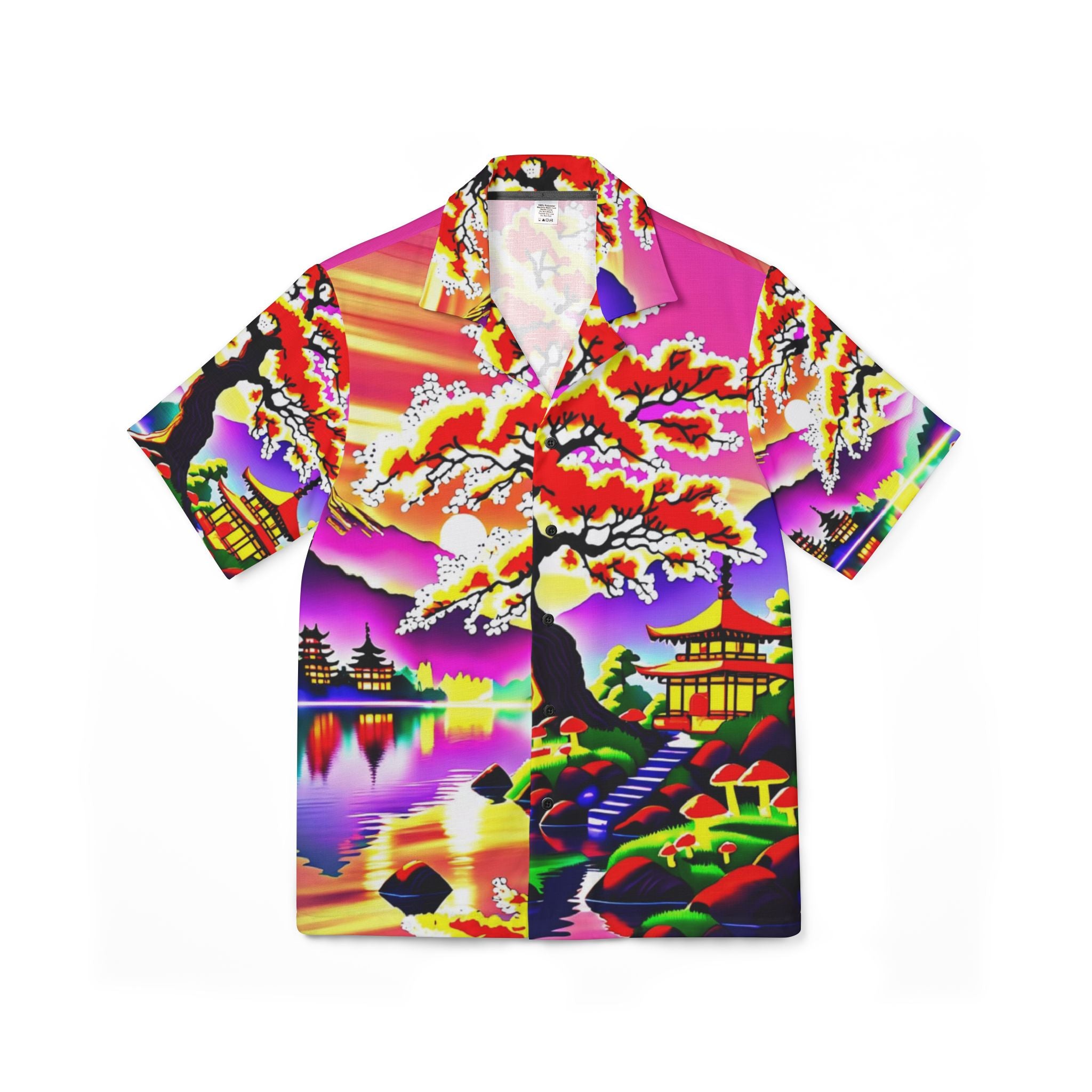 Men's Hawaiian Shirt — Vibrant Neon Sakura Island Print