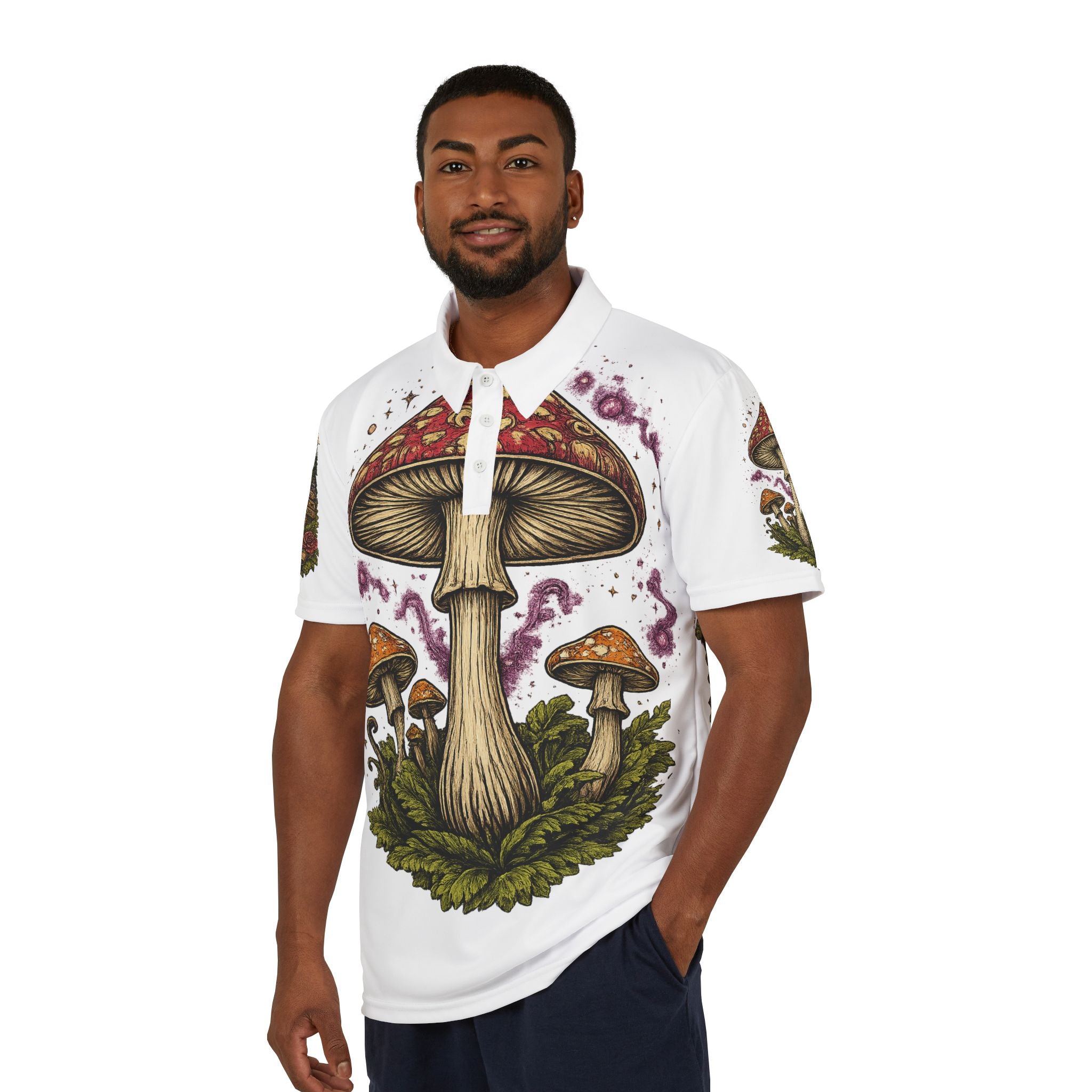 City: Portland Mushroom Graphic Polo Shirt — Psychedelic Toadstool Design