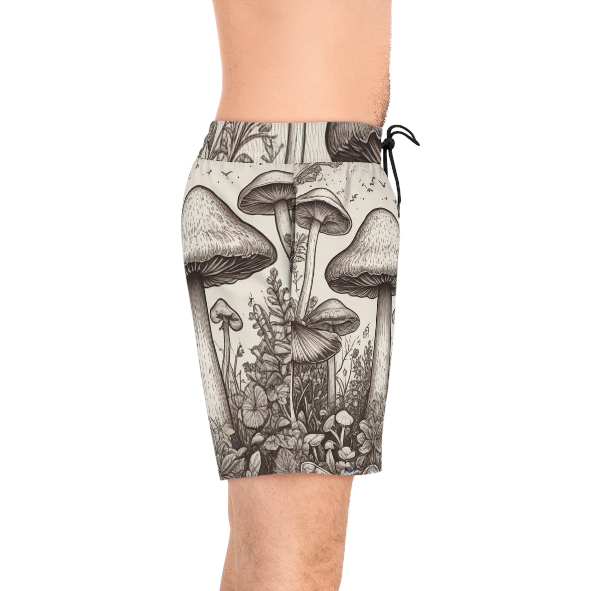 Mushroom Forest Swim Shorts — Vintage Botanical Mens Mid-Length Boardshorts