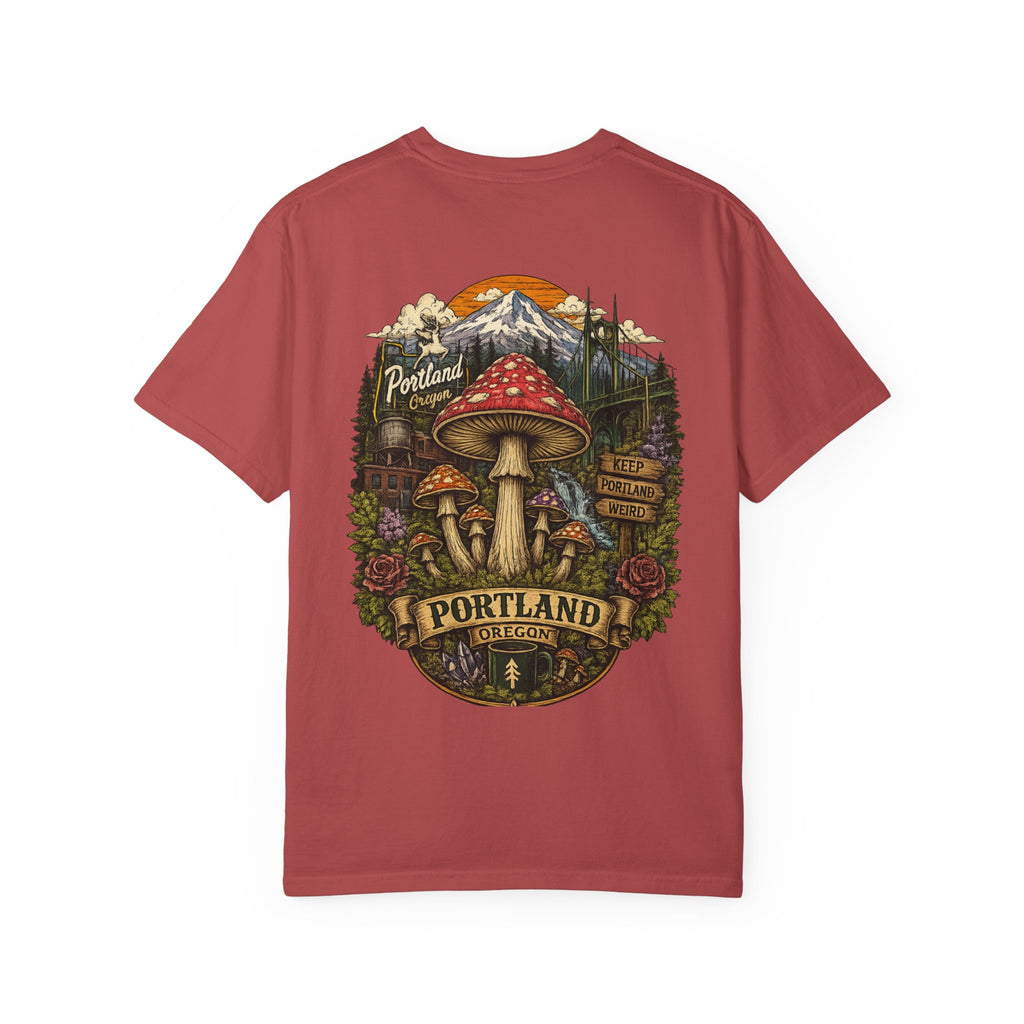 City: Portland Mushroom Graphic T-Shirt — Vintage Forest Amanita Design